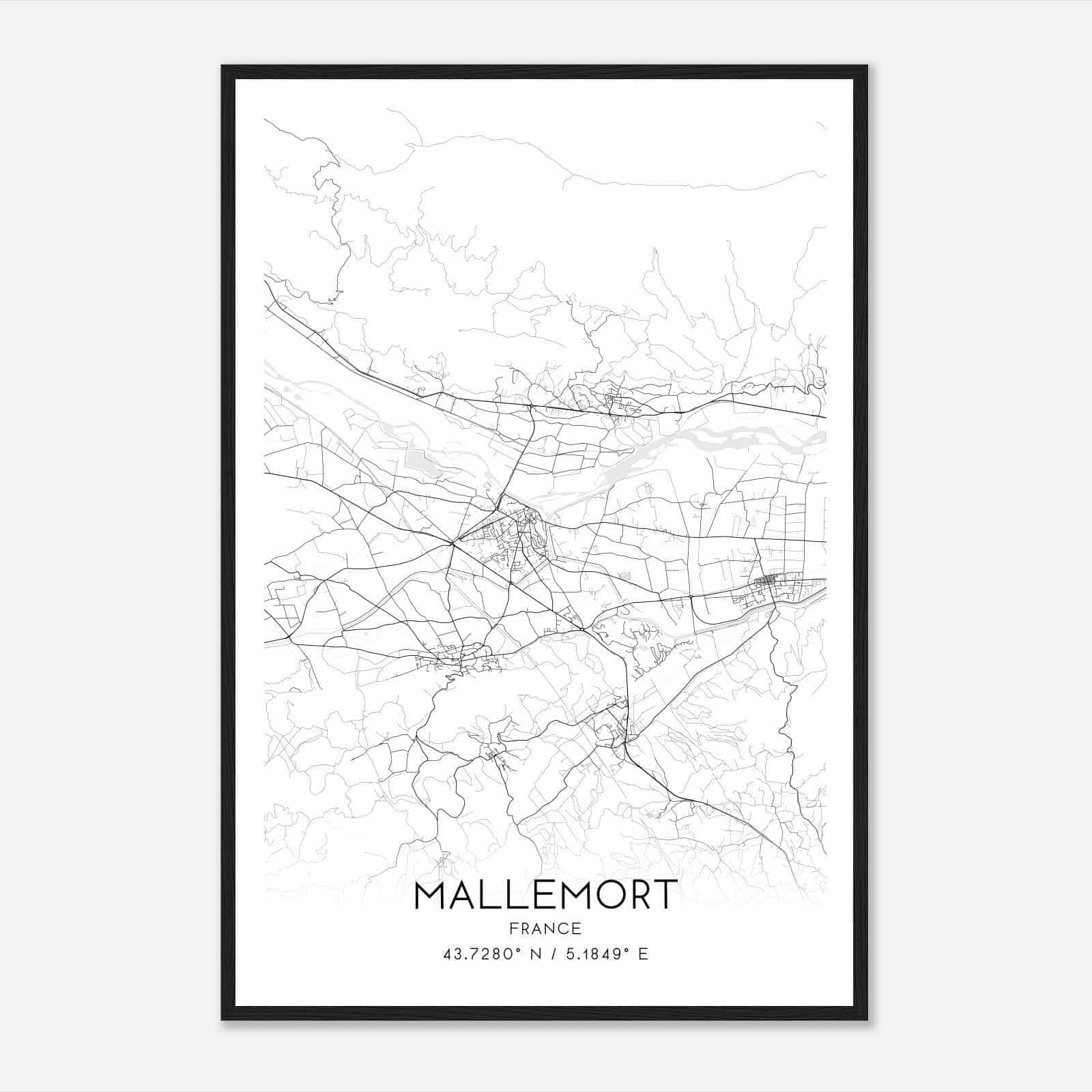 Mallemort France Map Poster, Modern Home Decor Wall Art Print