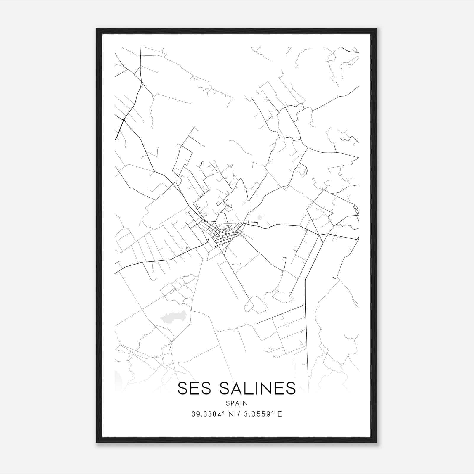 Ses Salines Spain Map Poster, Modern Home Decor Wall Art Print