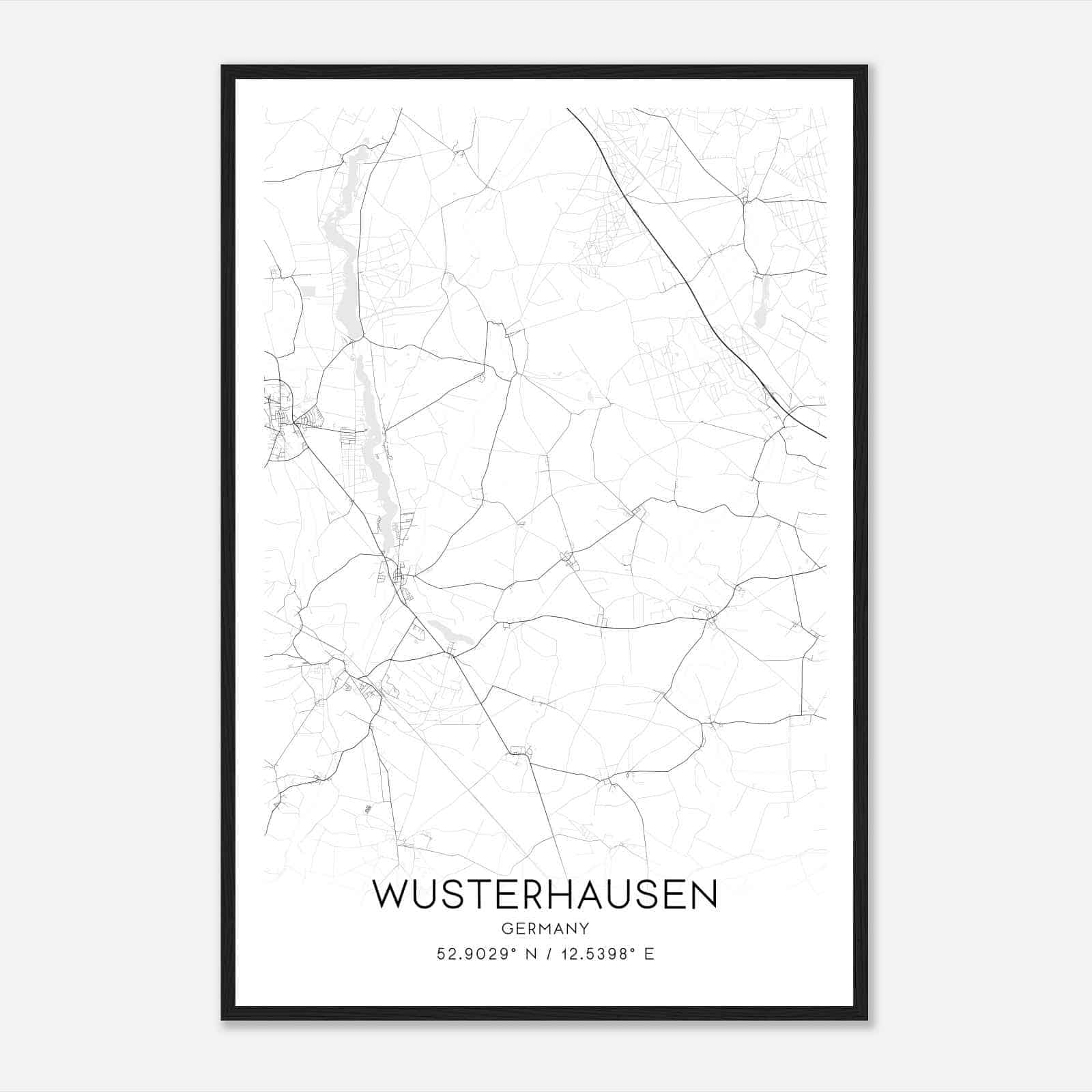 Wusterhausen Germany Map Poster, Modern Home Decor Wall Art Print