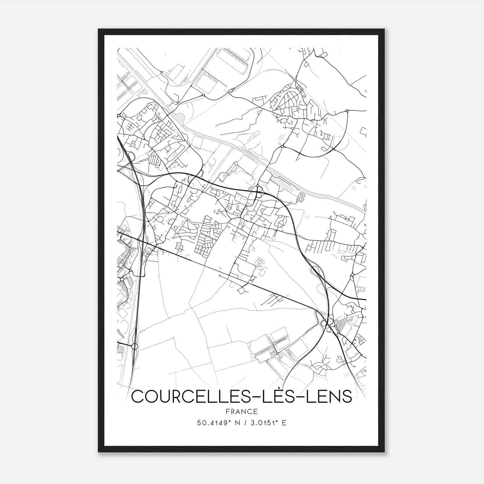 Courcelles-les-Lens France Map Poster, Modern Home Decor Wall Art Print
