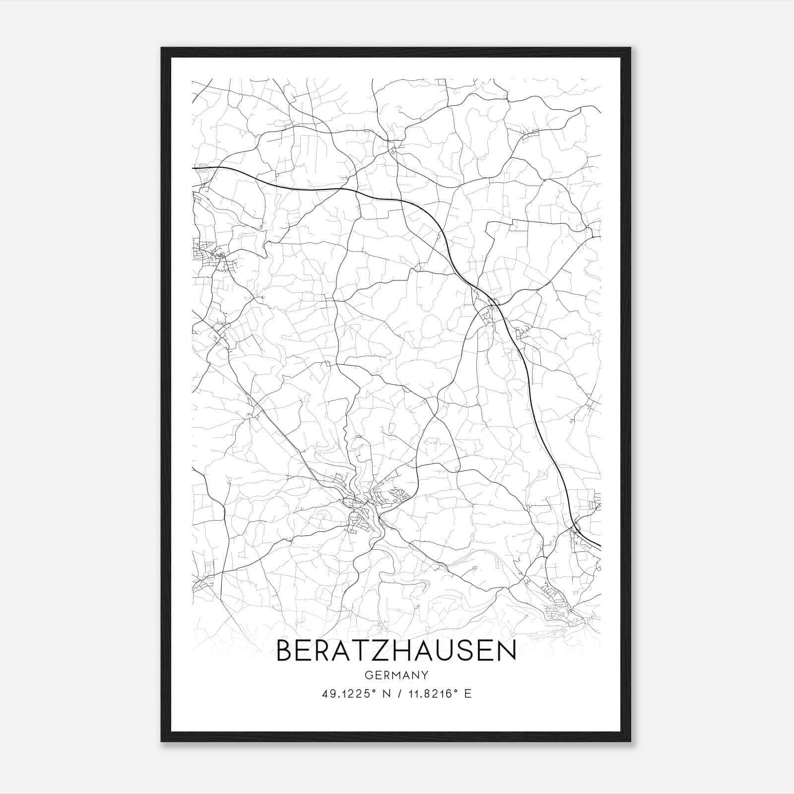 Beratzhausen Germany Map Poster, Modern Home Decor Wall Art Print