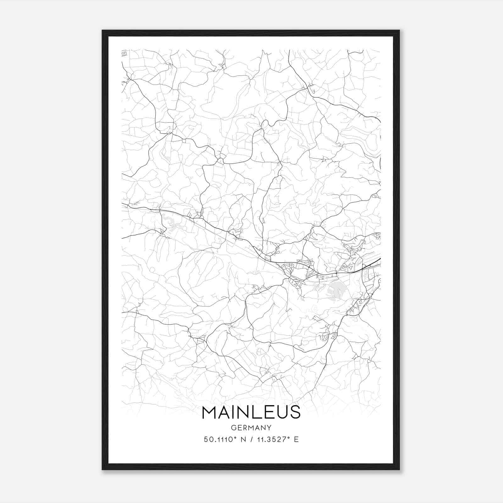 Mainleus Germany Map Poster, Modern Home Decor Wall Art Print