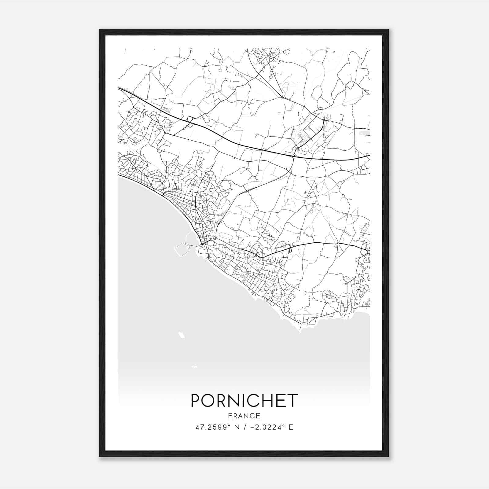 Pornichet France Map Poster, Modern Home Decor Wall Art Print