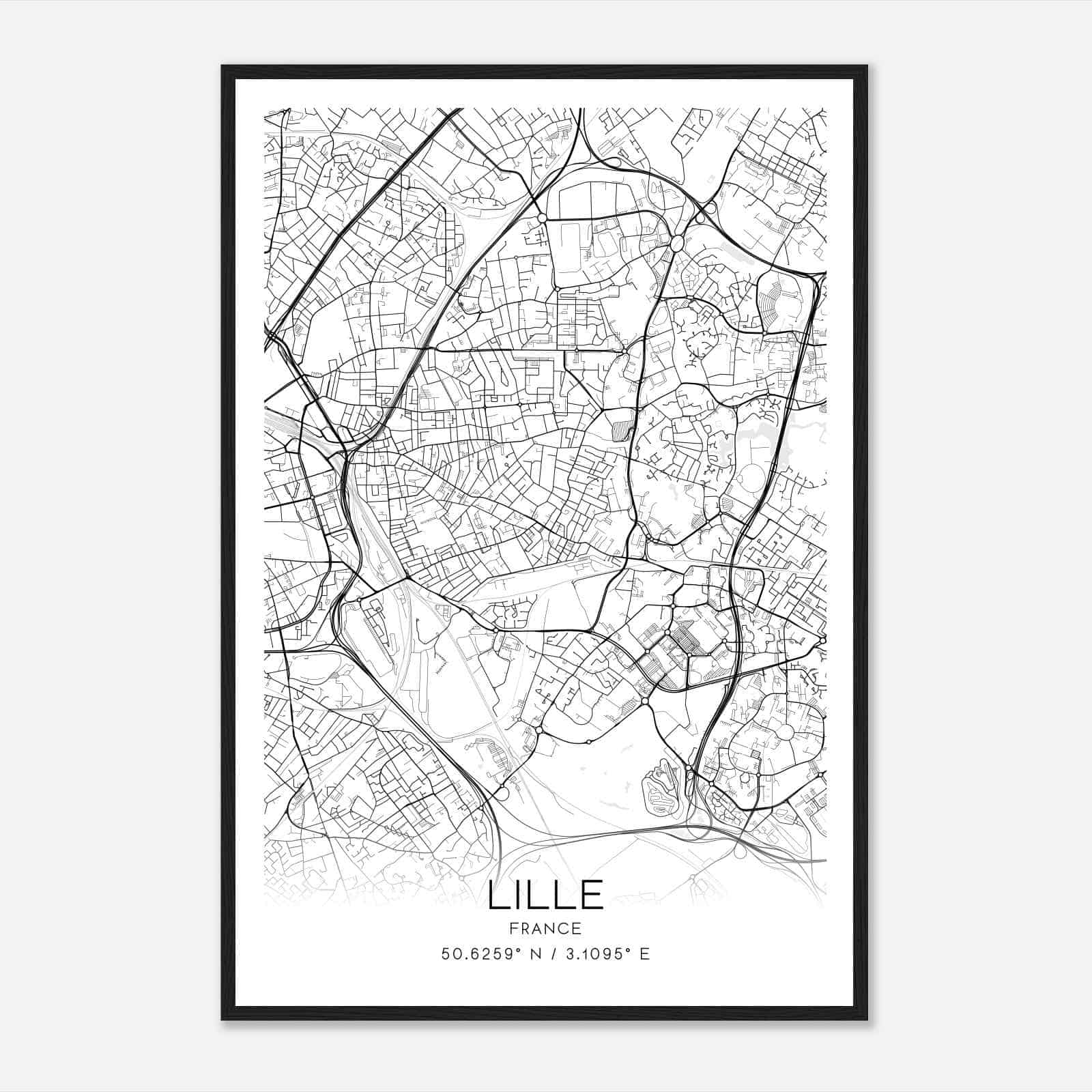 Hellemmes-Lille France Map Poster, Modern Home Decor Wall Art Print