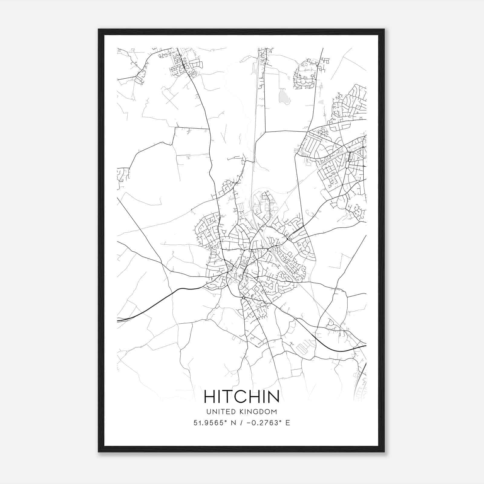 Hitchin United Kingdom Map Poster, Modern Home Decor Wall Art Print