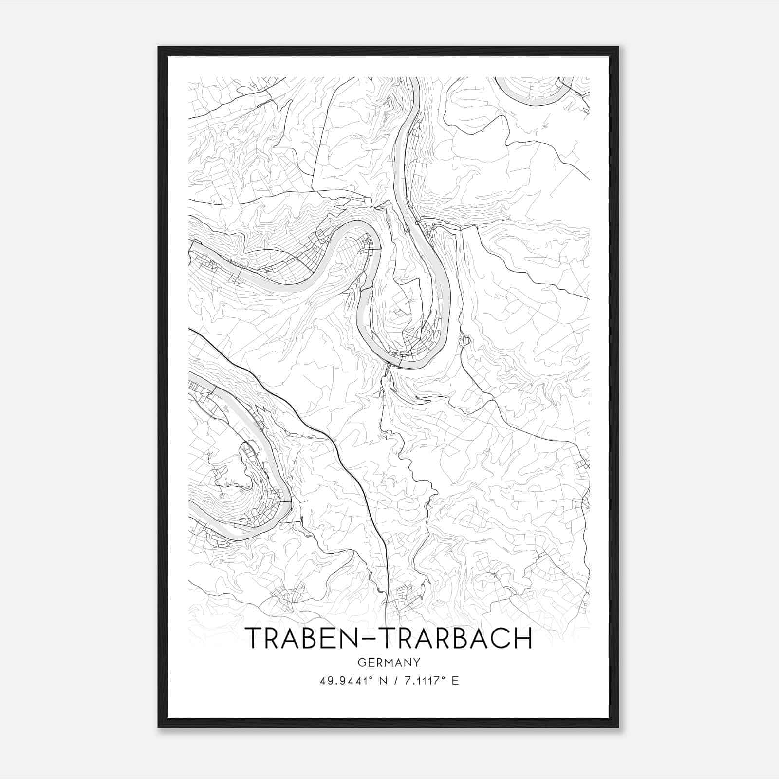 Traben-Trarbach Germany Map Poster, Modern Home Decor Wall Art Print
