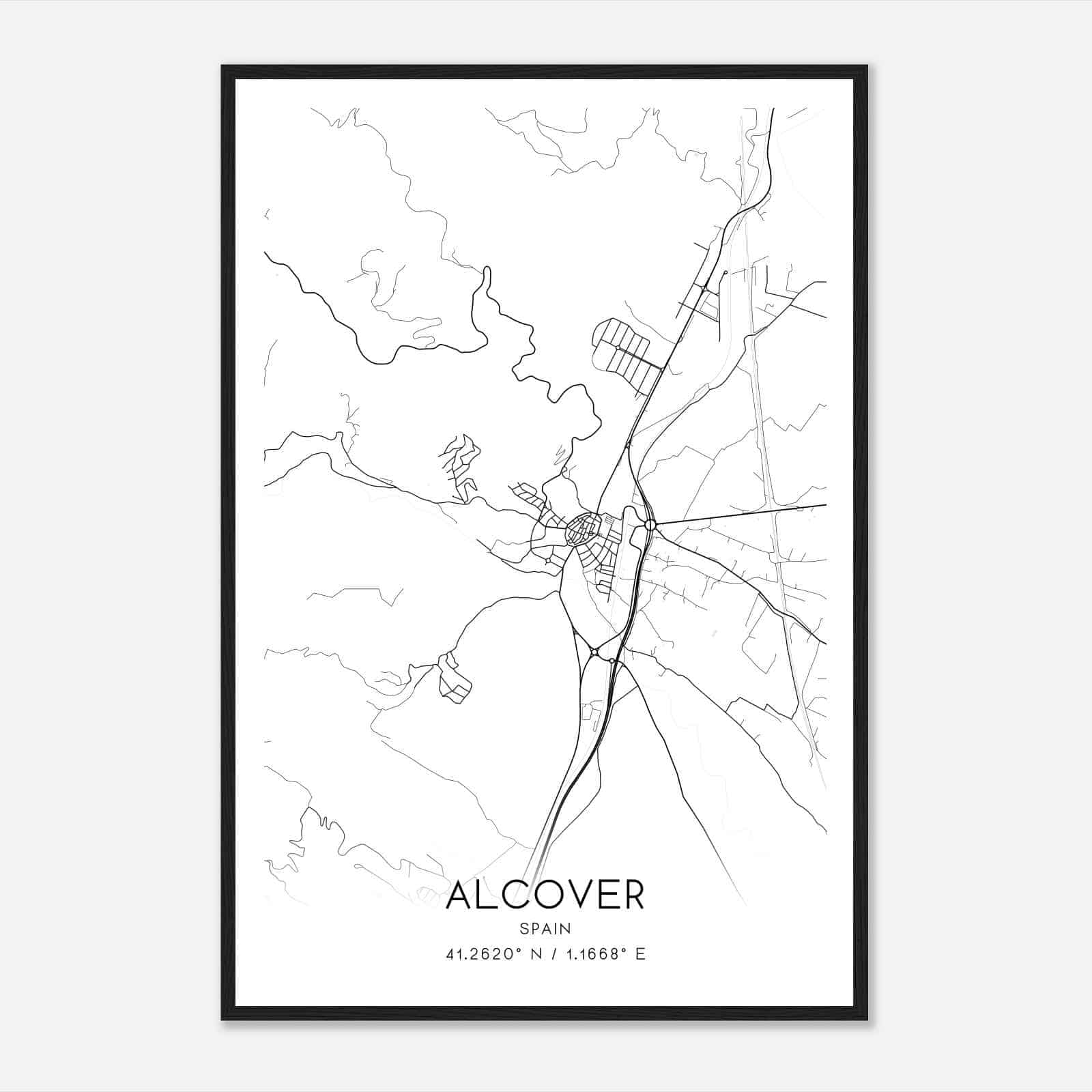 Alcover Spain Map Poster, Modern Home Decor Wall Art Print
