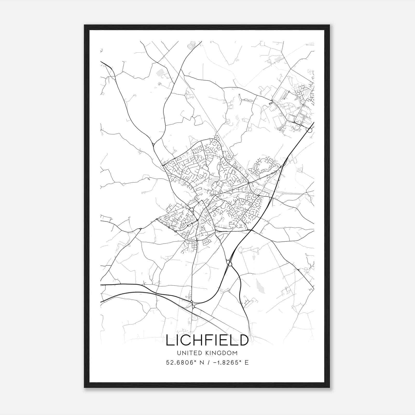 Lichfield United Kingdom Map Poster, Modern Home Decor Wall Art Print