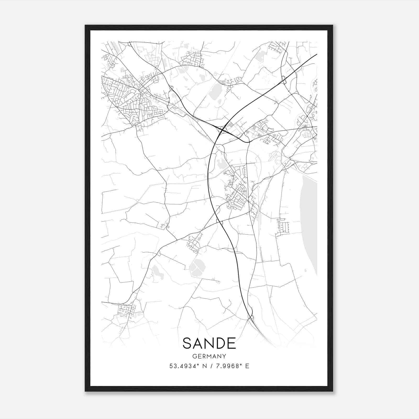 Sande Germany Map Poster, Modern Home Decor Wall Art Print