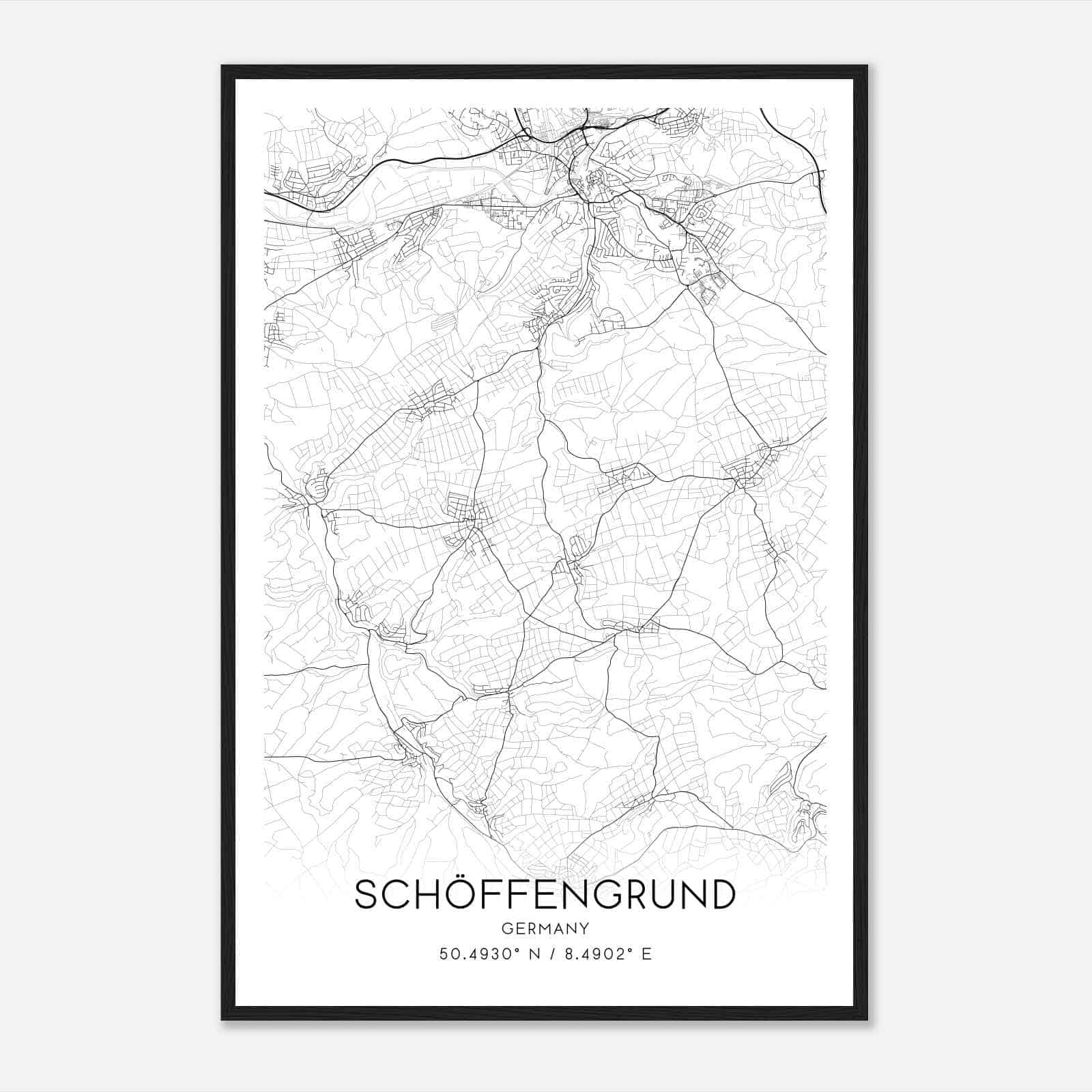 Schoffengrund Germany Map Poster, Modern Home Decor Wall Art Print