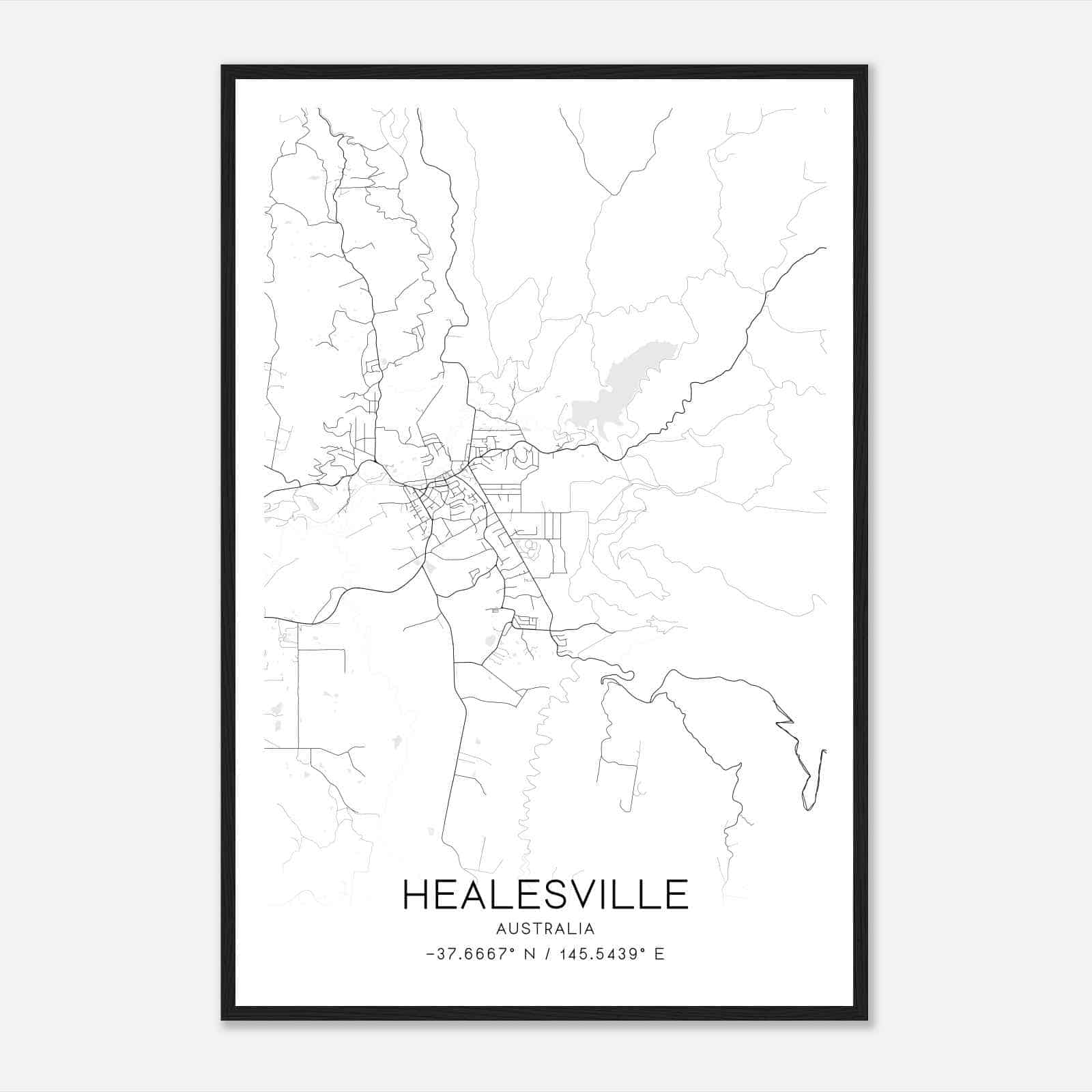 Healesville Australia Map Poster, Modern Home Decor Wall Art Print