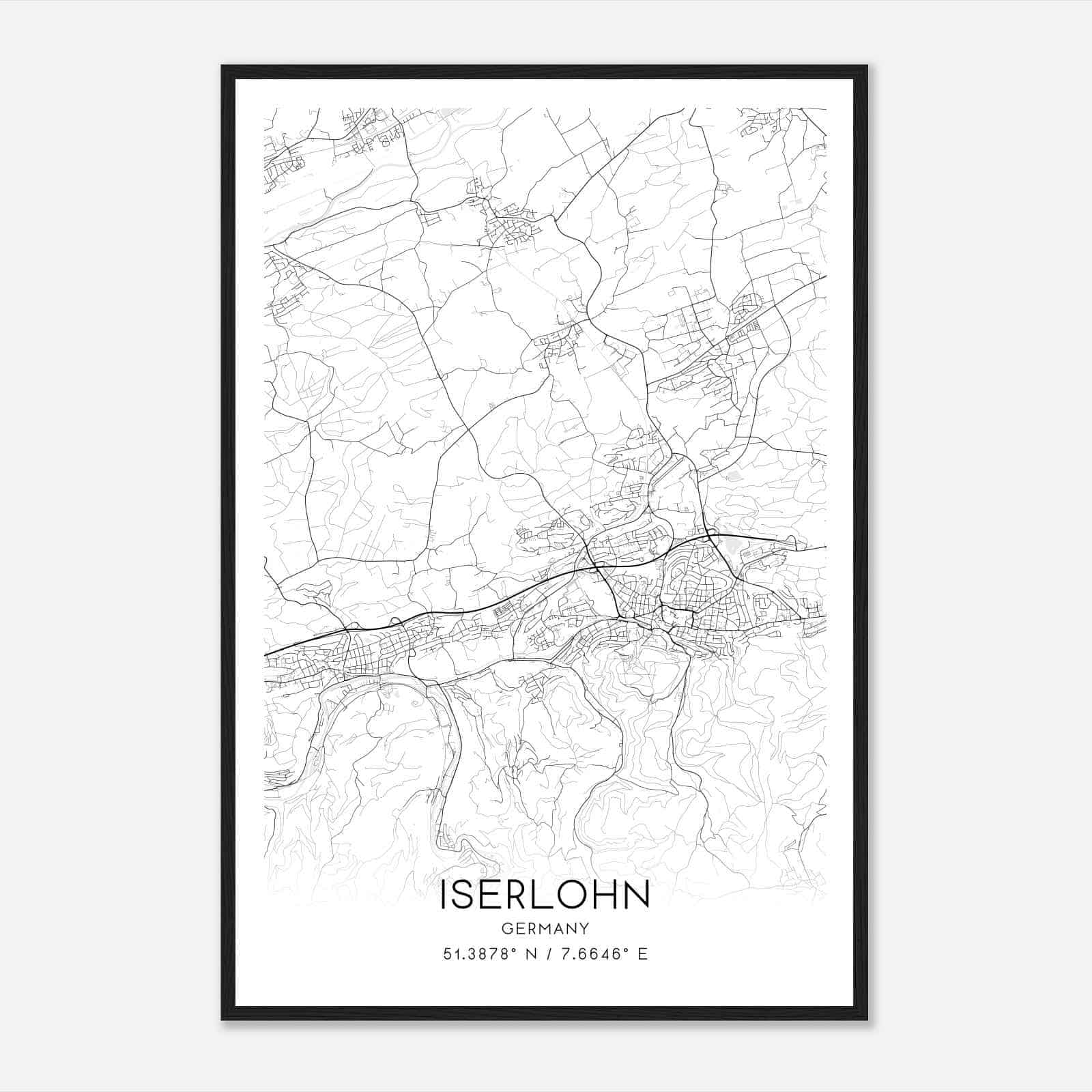 Iserlohn Germany Map Poster, Modern Home Decor Wall Art Print