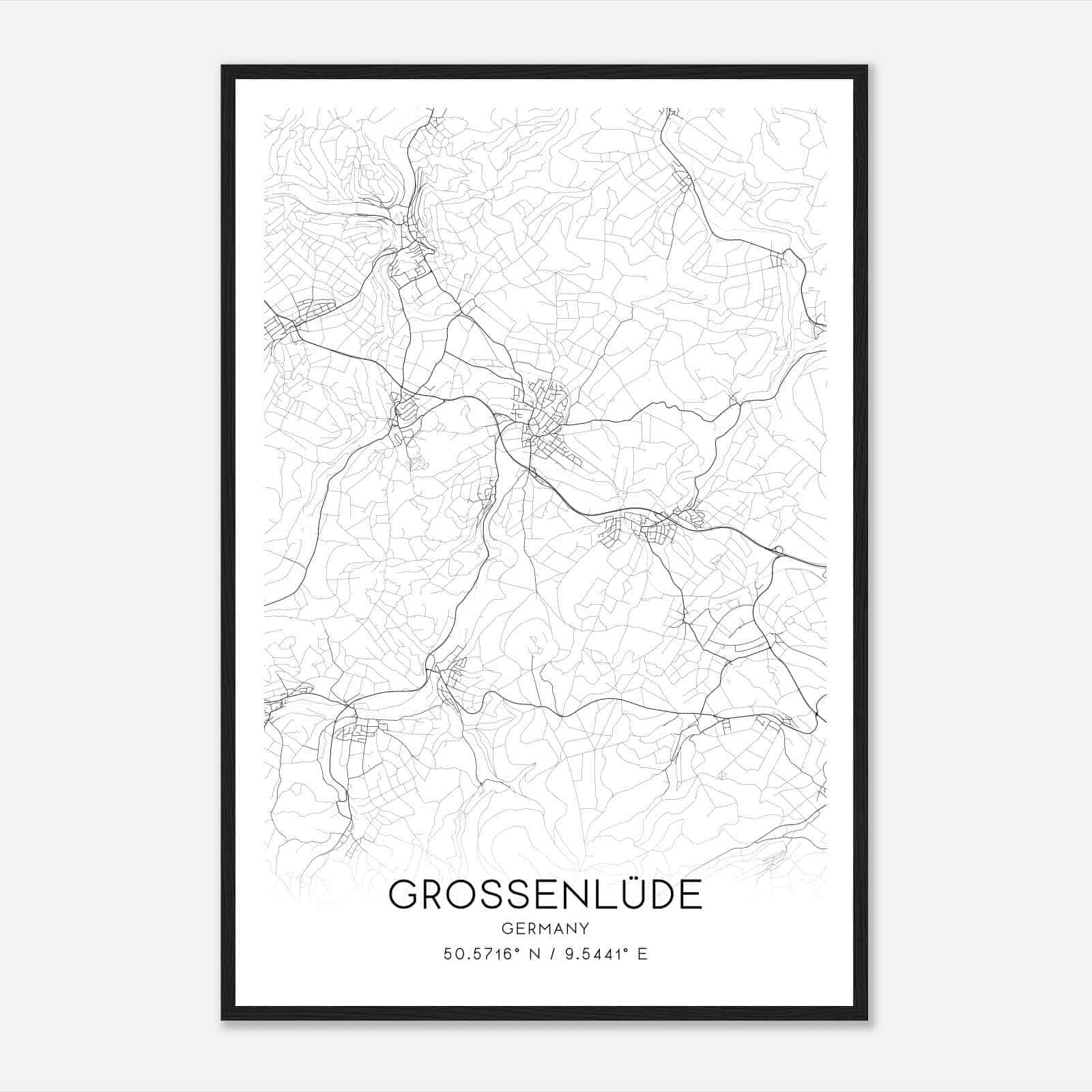 Grossenluder Germany Map Poster, Modern Home Decor Wall Art Print