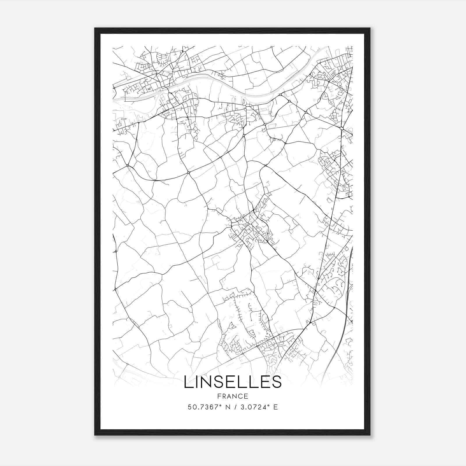 Linselles France Map Poster, Modern Home Decor Wall Art Print