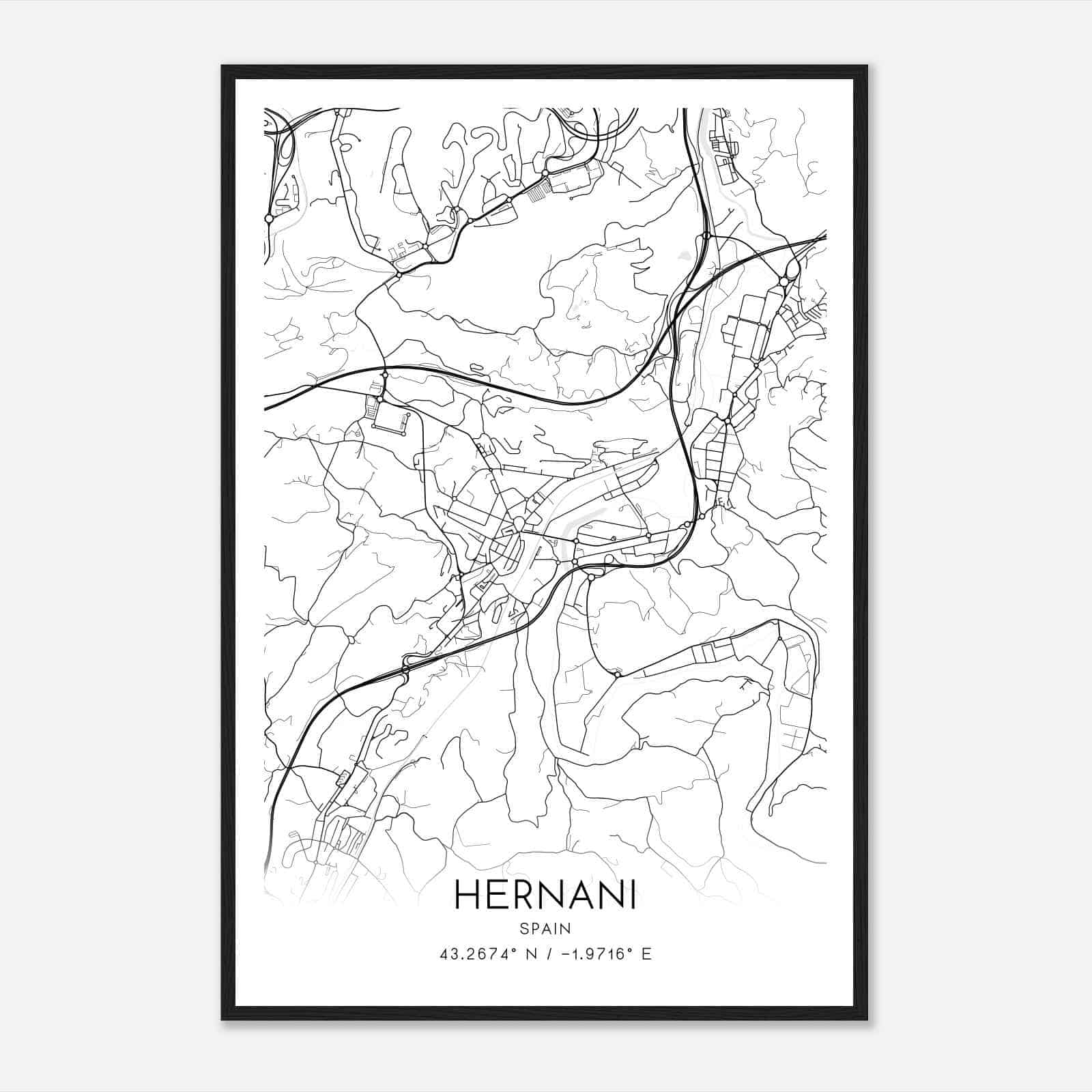 Hernani Spain Map Poster, Modern Home Decor Wall Art Print