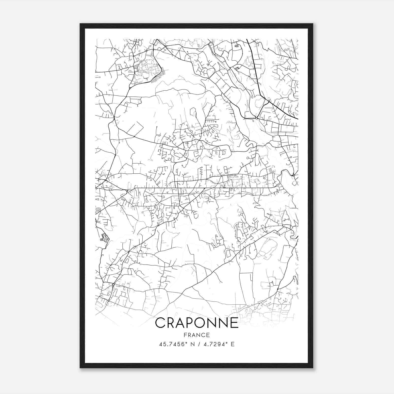 Craponne France Map Poster, Modern Home Decor Wall Art Print