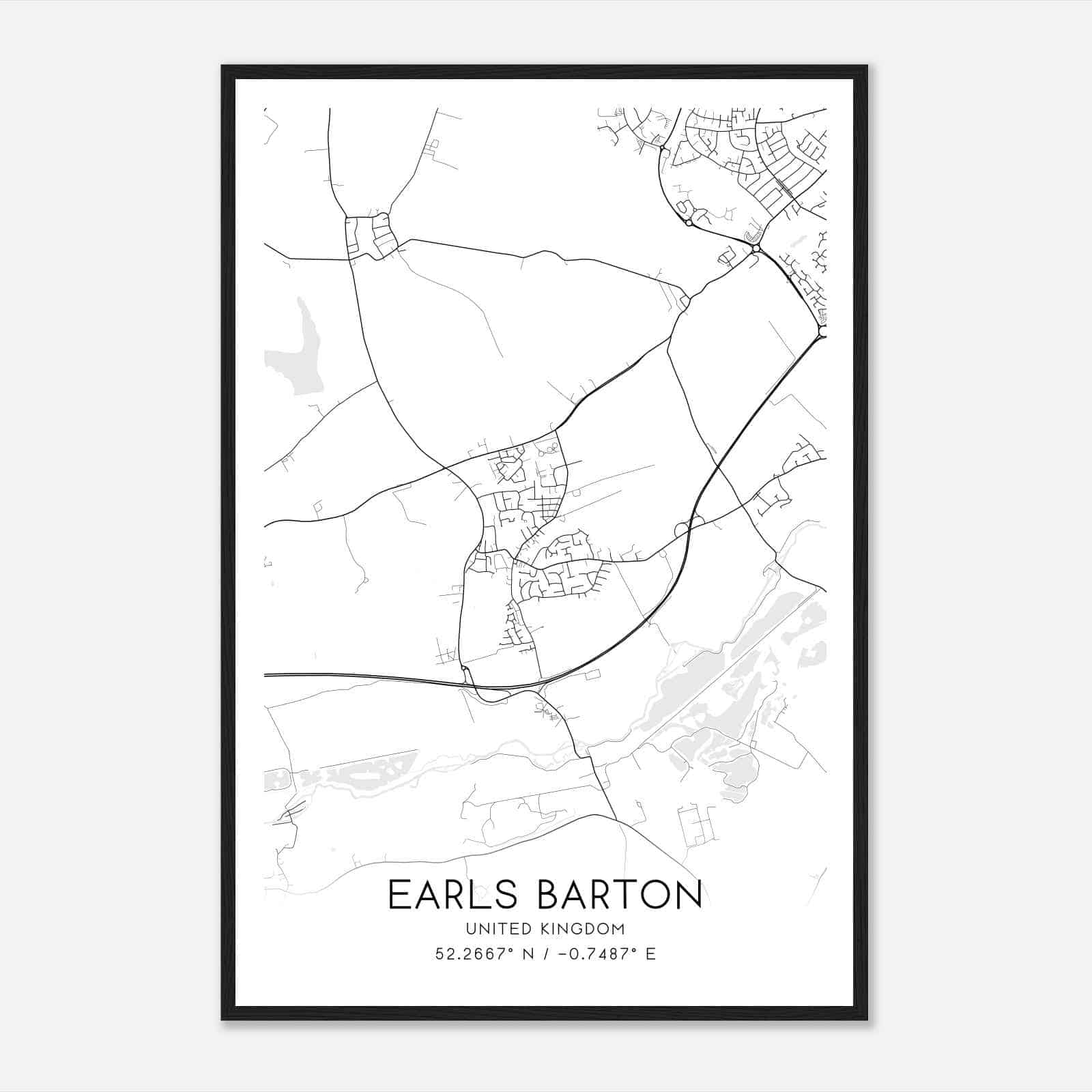 Earls Barton United Kingdom Map Poster, Modern Home Decor Wall Art Print