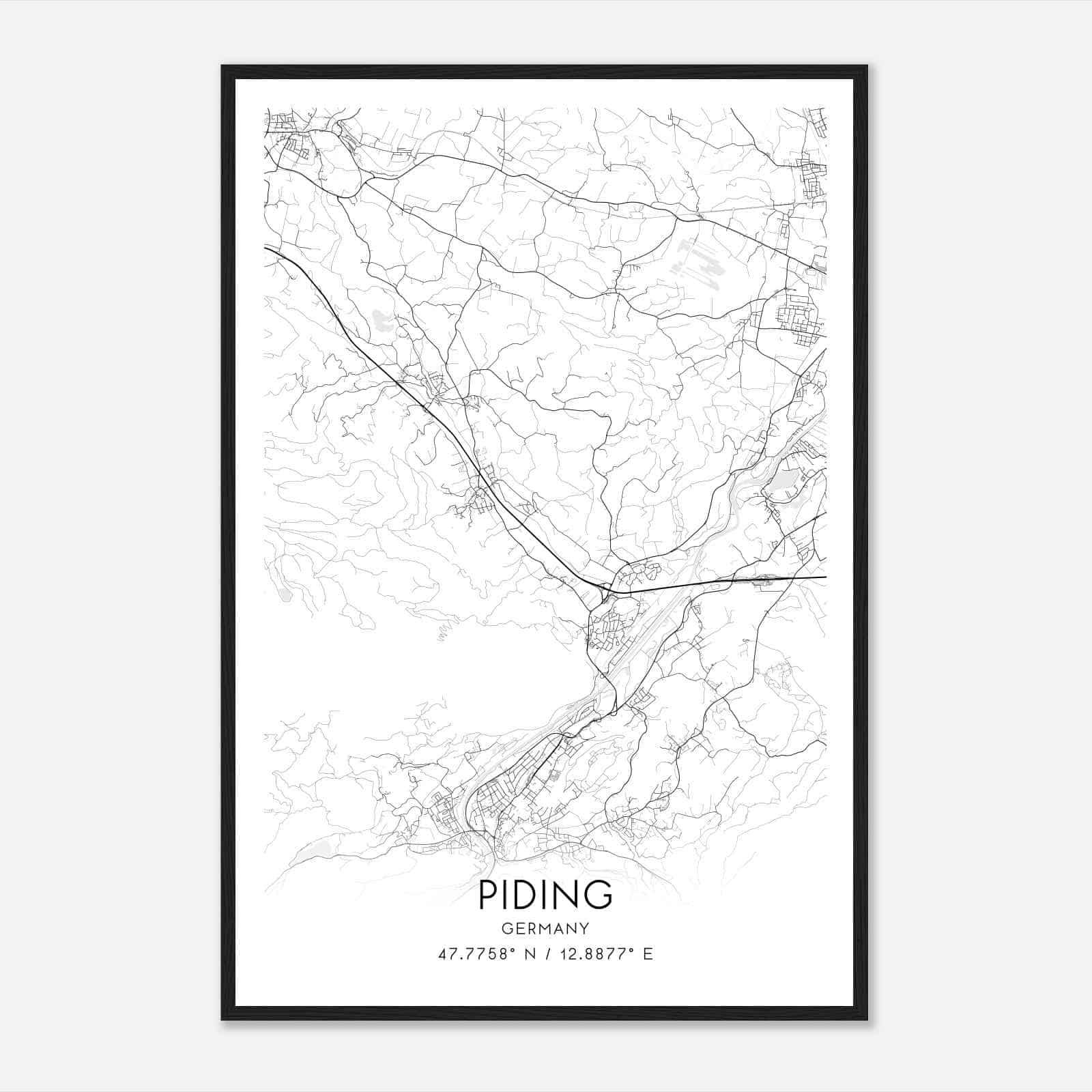Piding Germany Map Poster, Modern Home Decor Wall Art Print