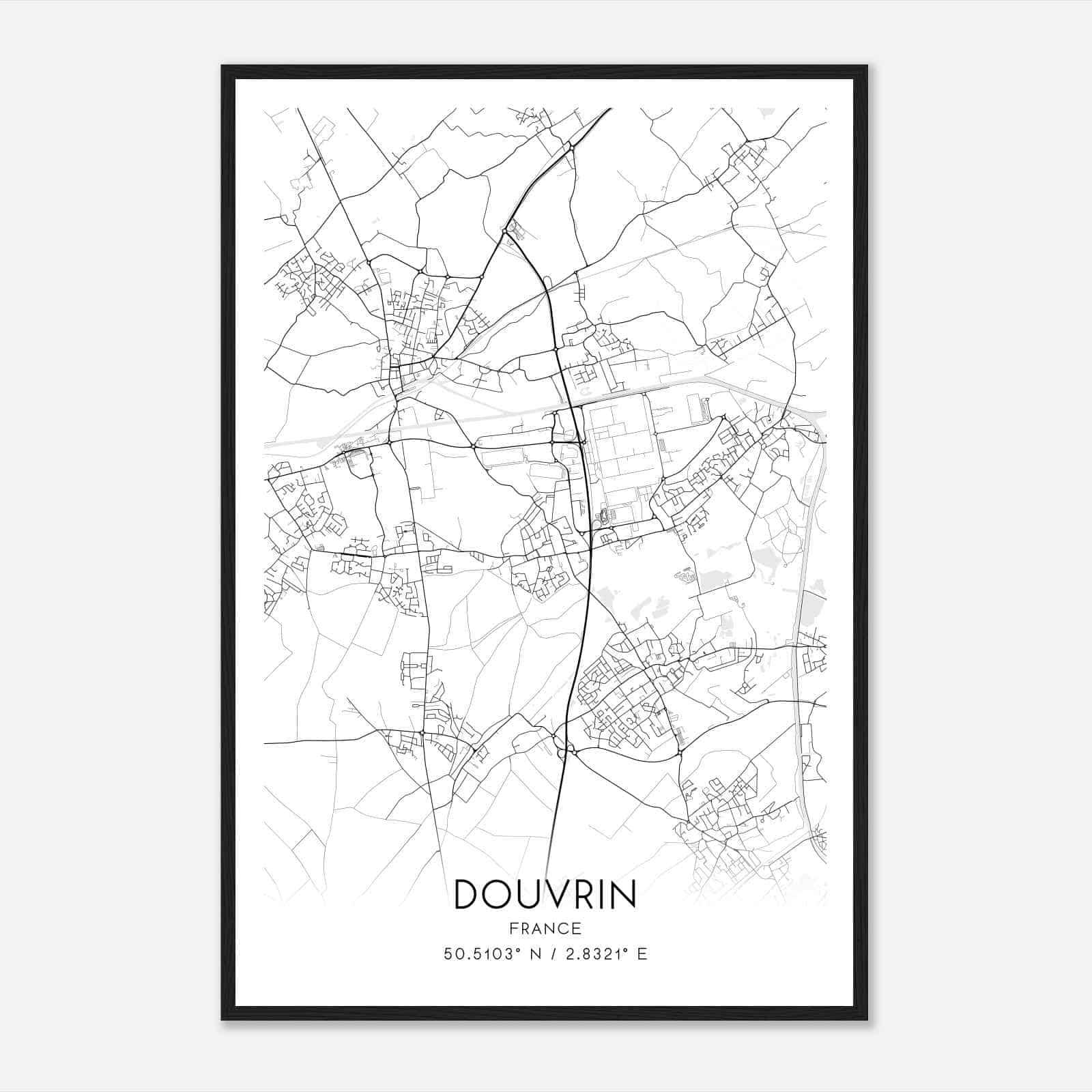 Douvrin France Map Poster, Modern Home Decor Wall Art Print