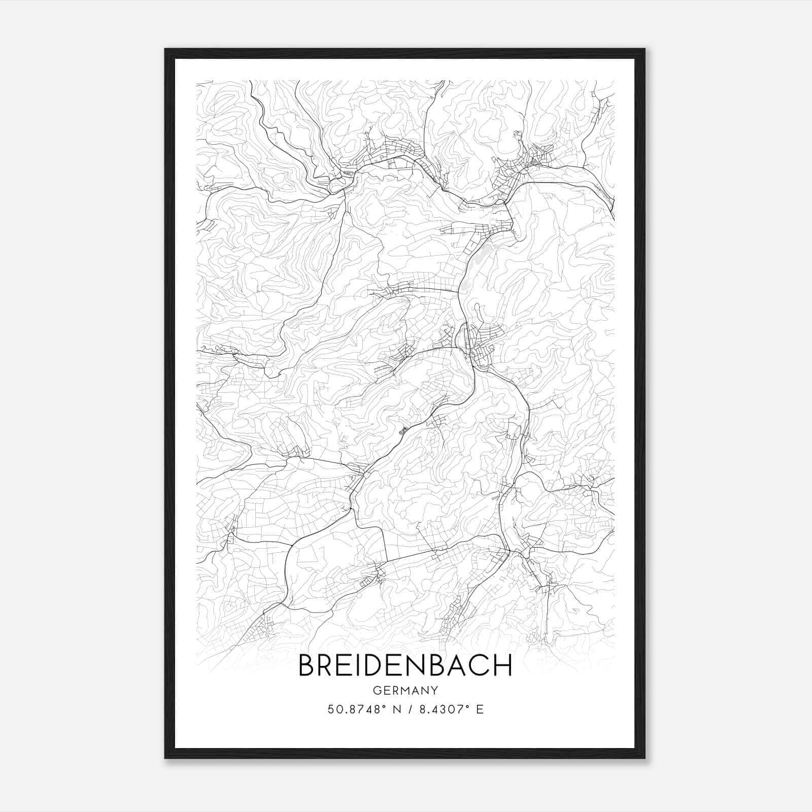 Breidenbach Germany Map Poster, Modern Home Decor Wall Art Print