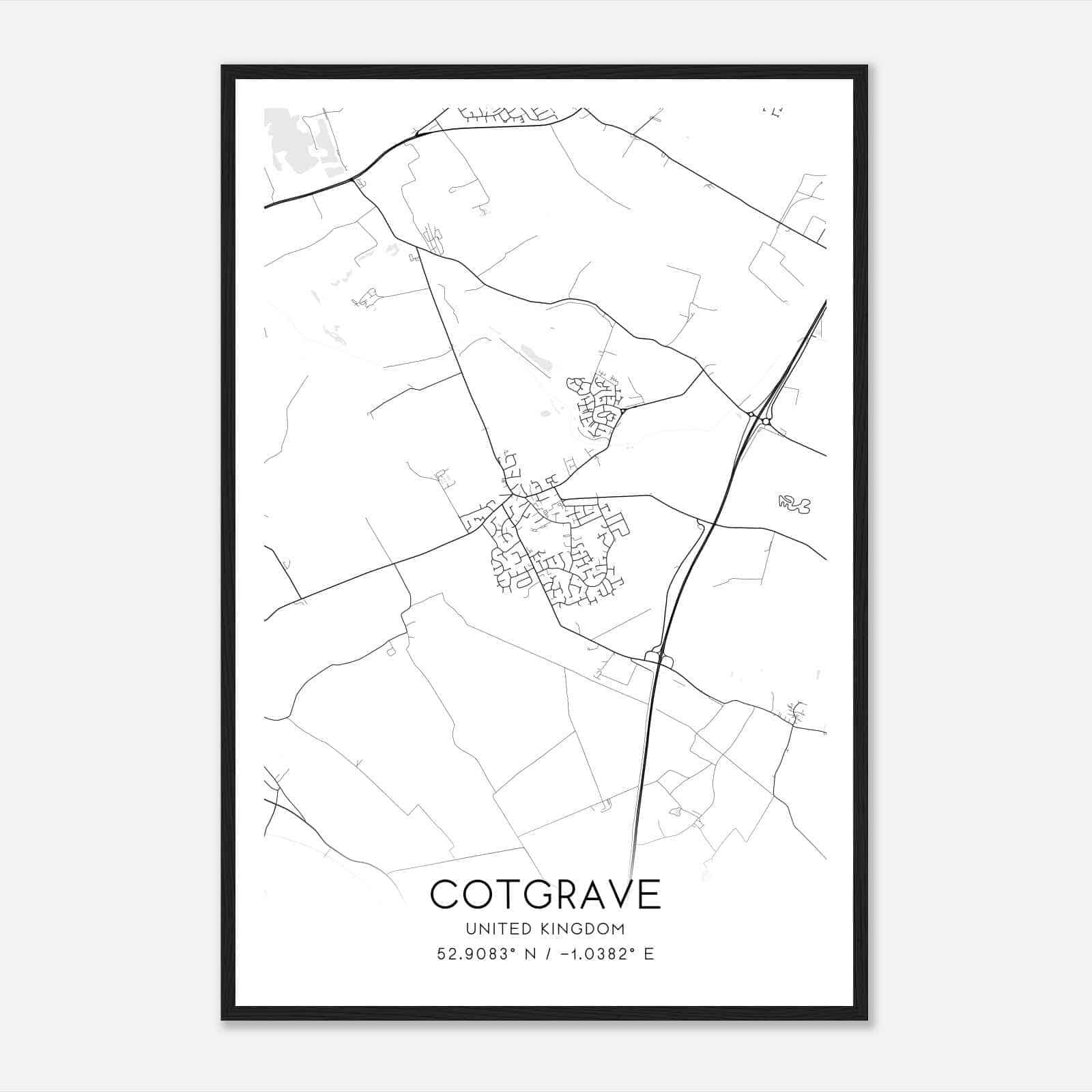 Cotgrave United Kingdom Map Poster, Modern Home Decor Wall Art Print