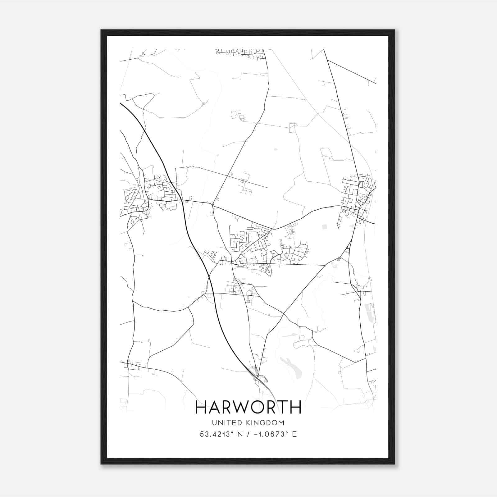 Harworth United Kingdom Map Poster, Modern Home Decor Wall Art Print