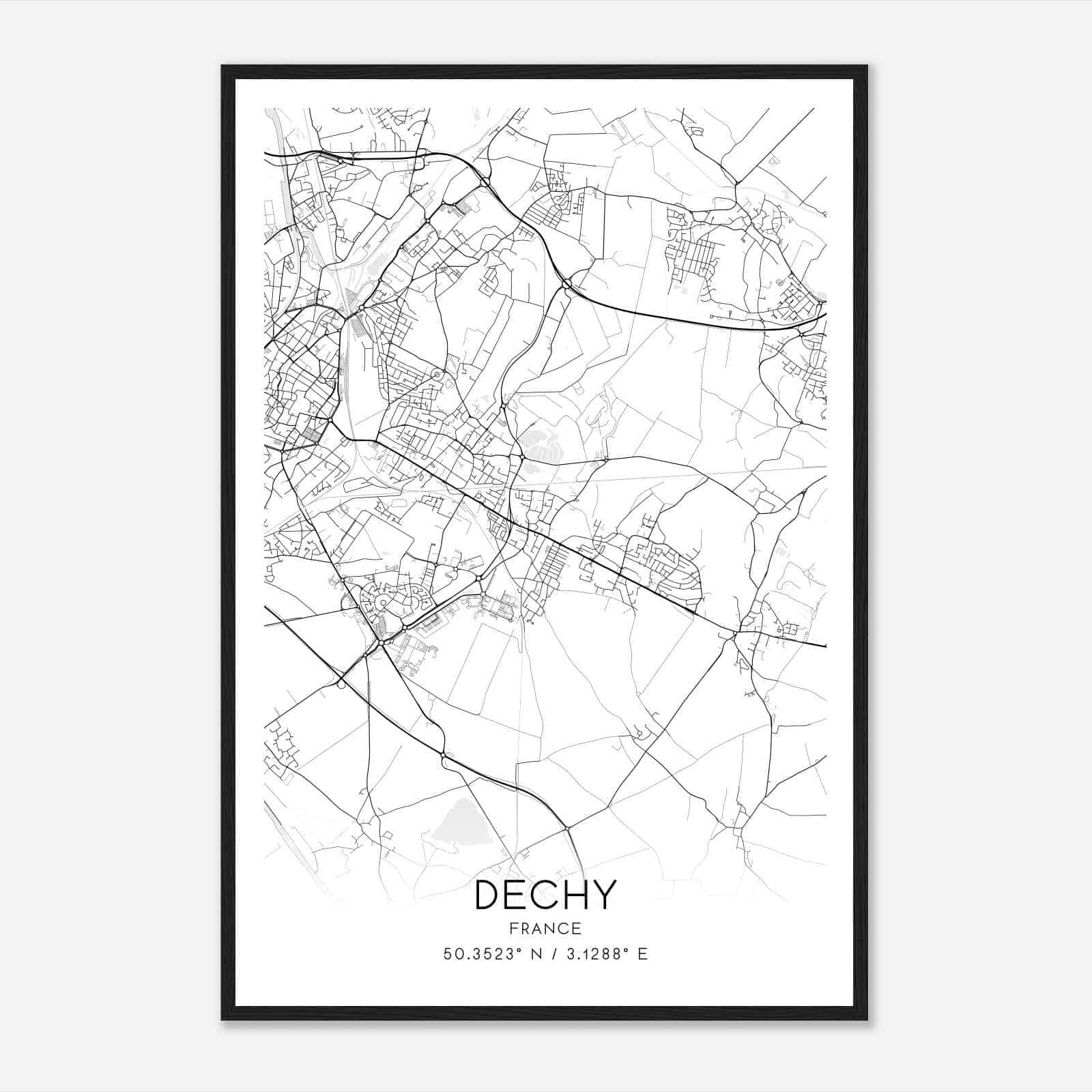 Dechy France Map Poster, Modern Home Decor Wall Art Print