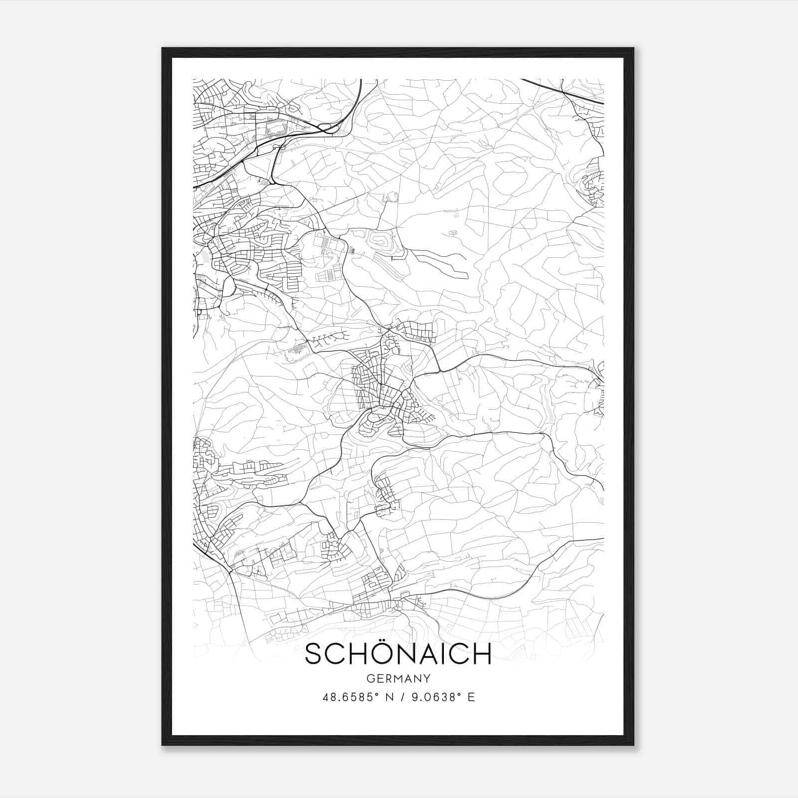 Schonaich Germany Map Poster, Modern Home Decor Wall Art Print