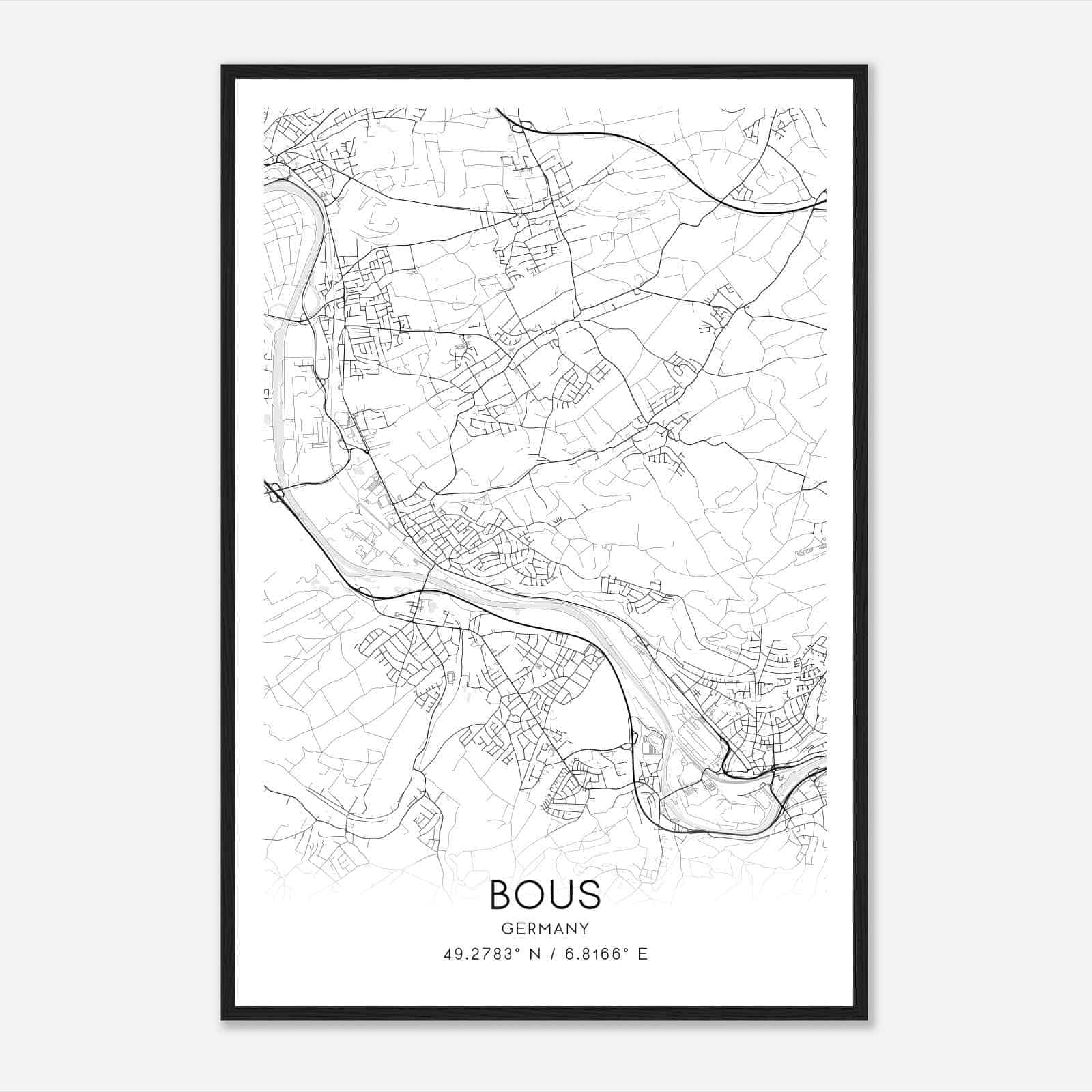 Bous Germany Map Poster, Modern Home Decor Wall Art Print