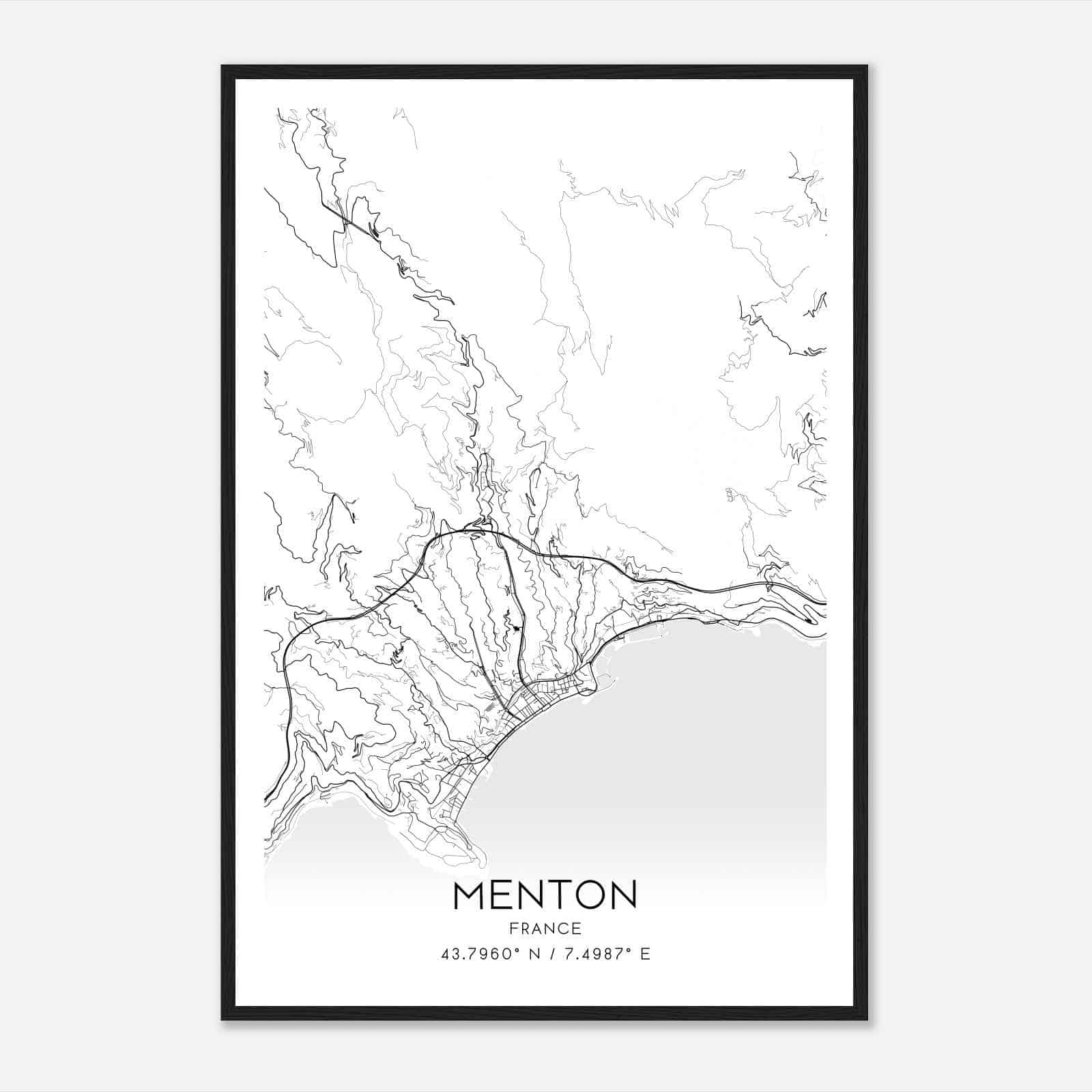 Menton France Map Poster, Modern Home Decor Wall Art Print