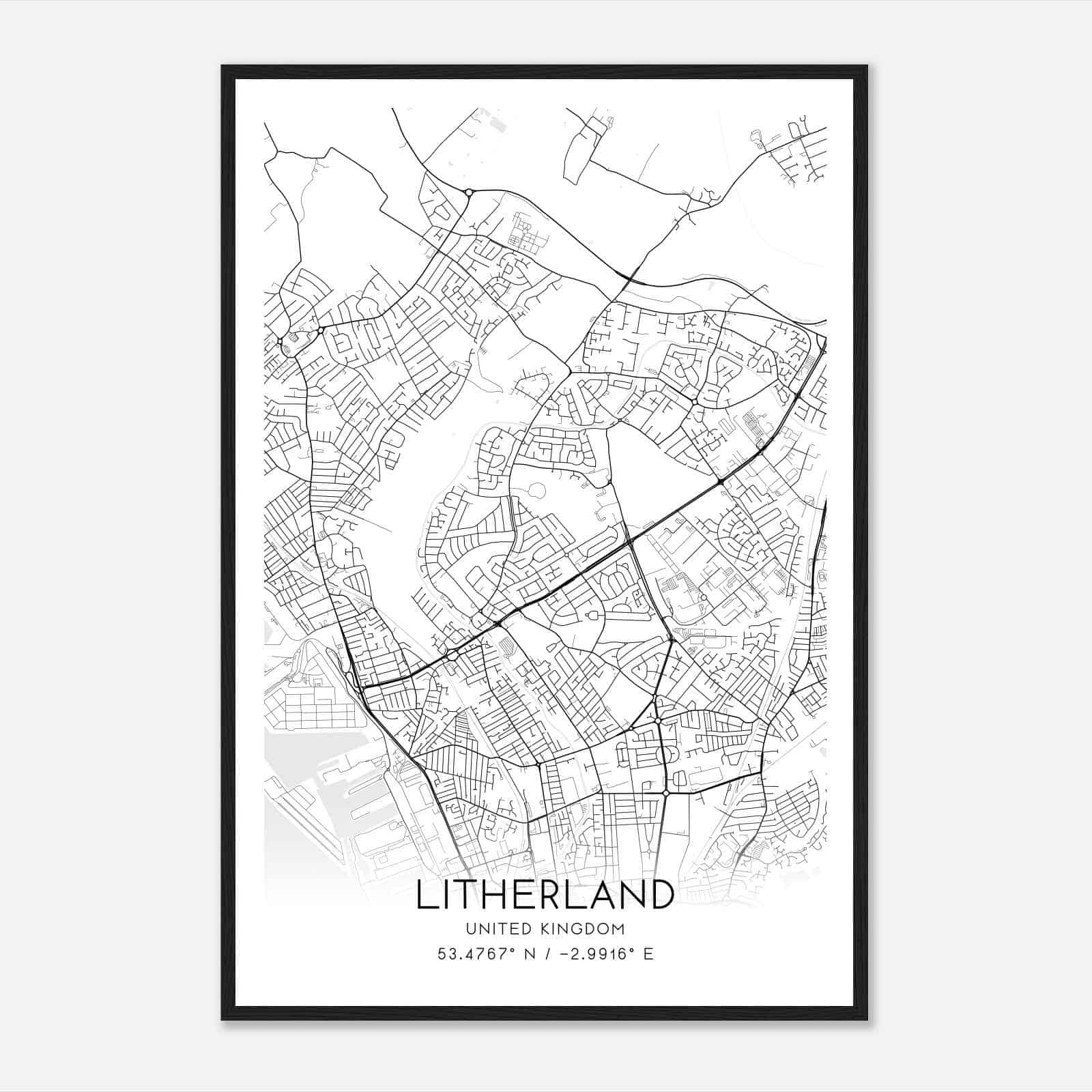 Litherland United Kingdom Map Poster, Modern Home Decor Wall Art Print