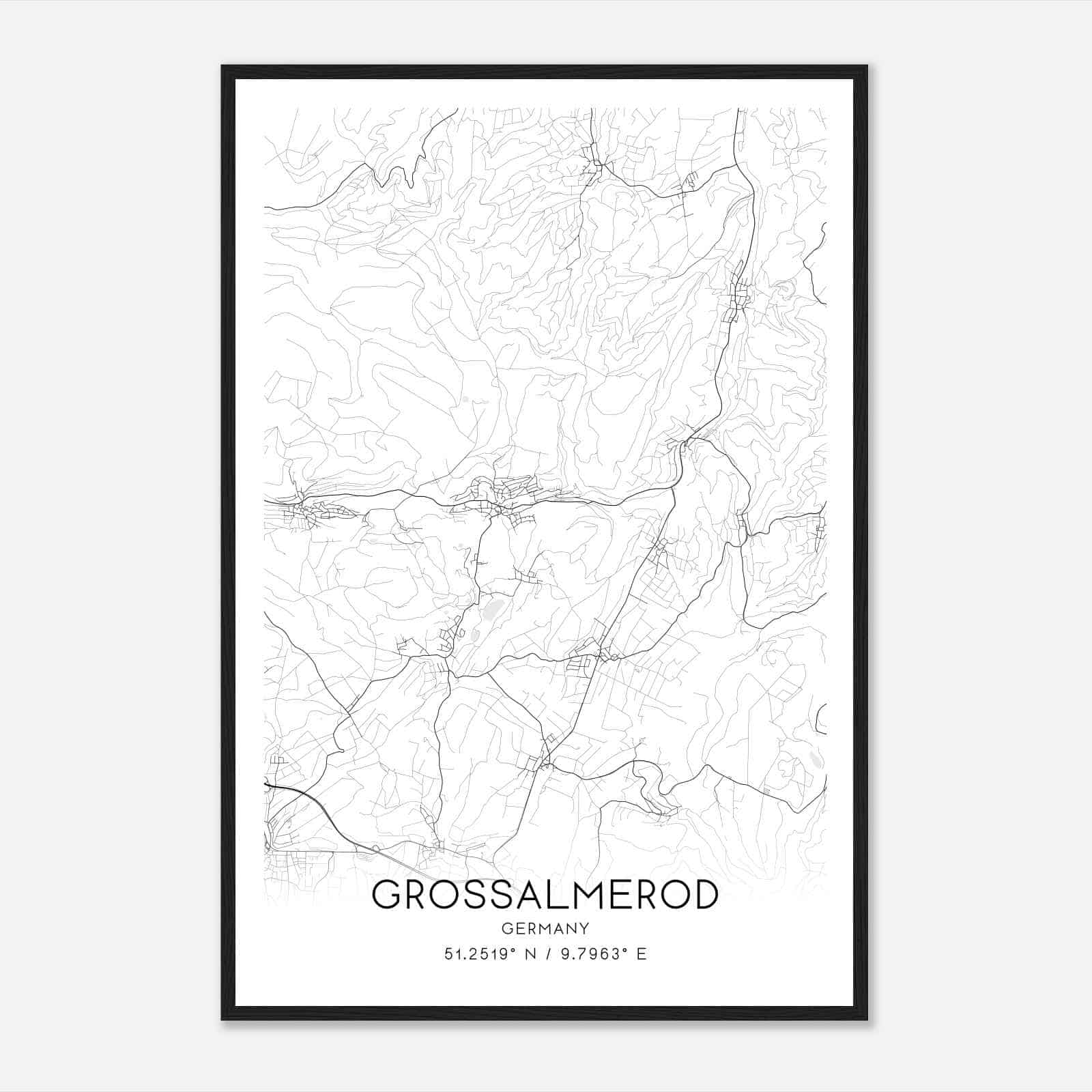 Grossalmerode Germany Map Poster, Modern Home Decor Wall Art Print