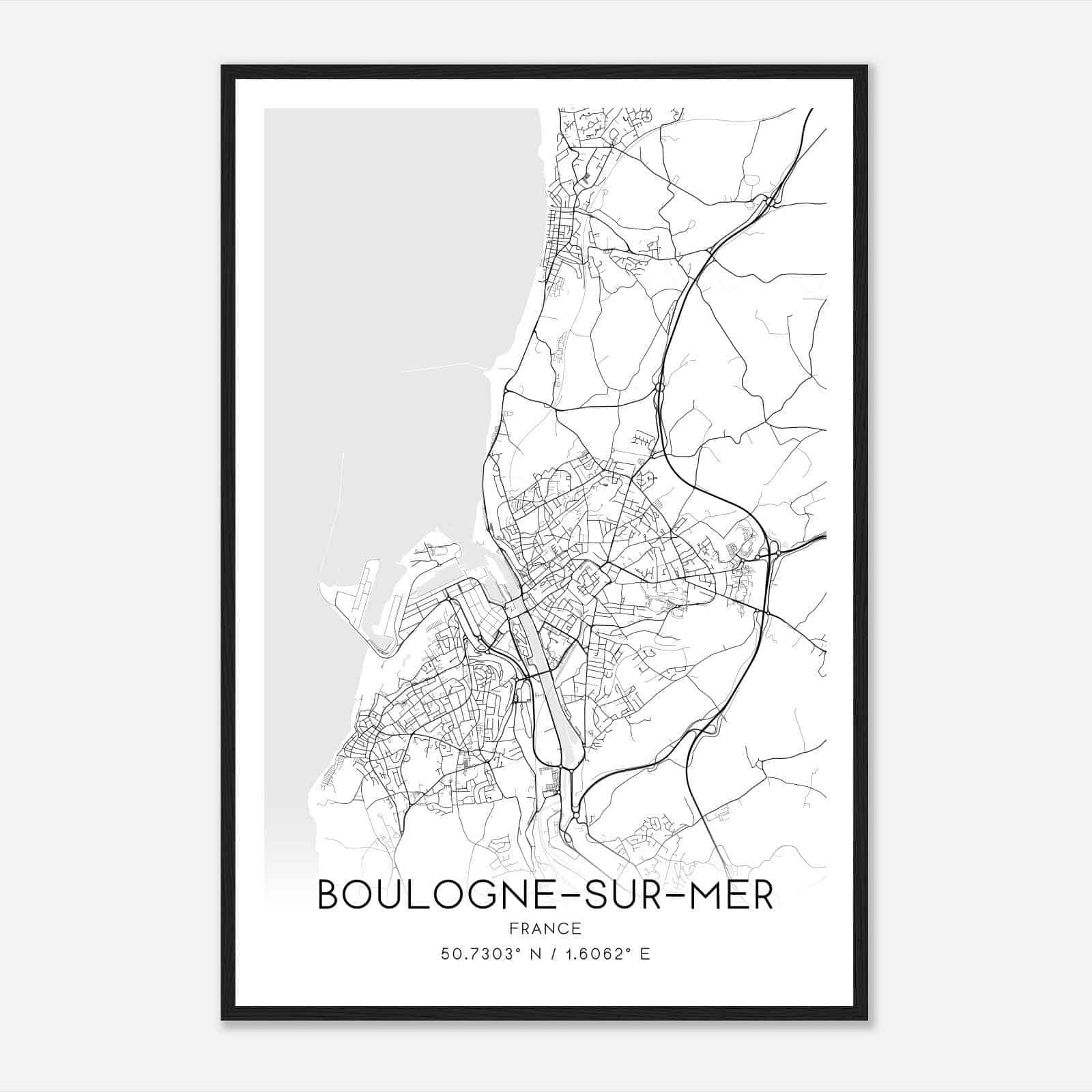 Boulogne-sur-Mer France Map Poster, Modern Home Decor Wall Art Print