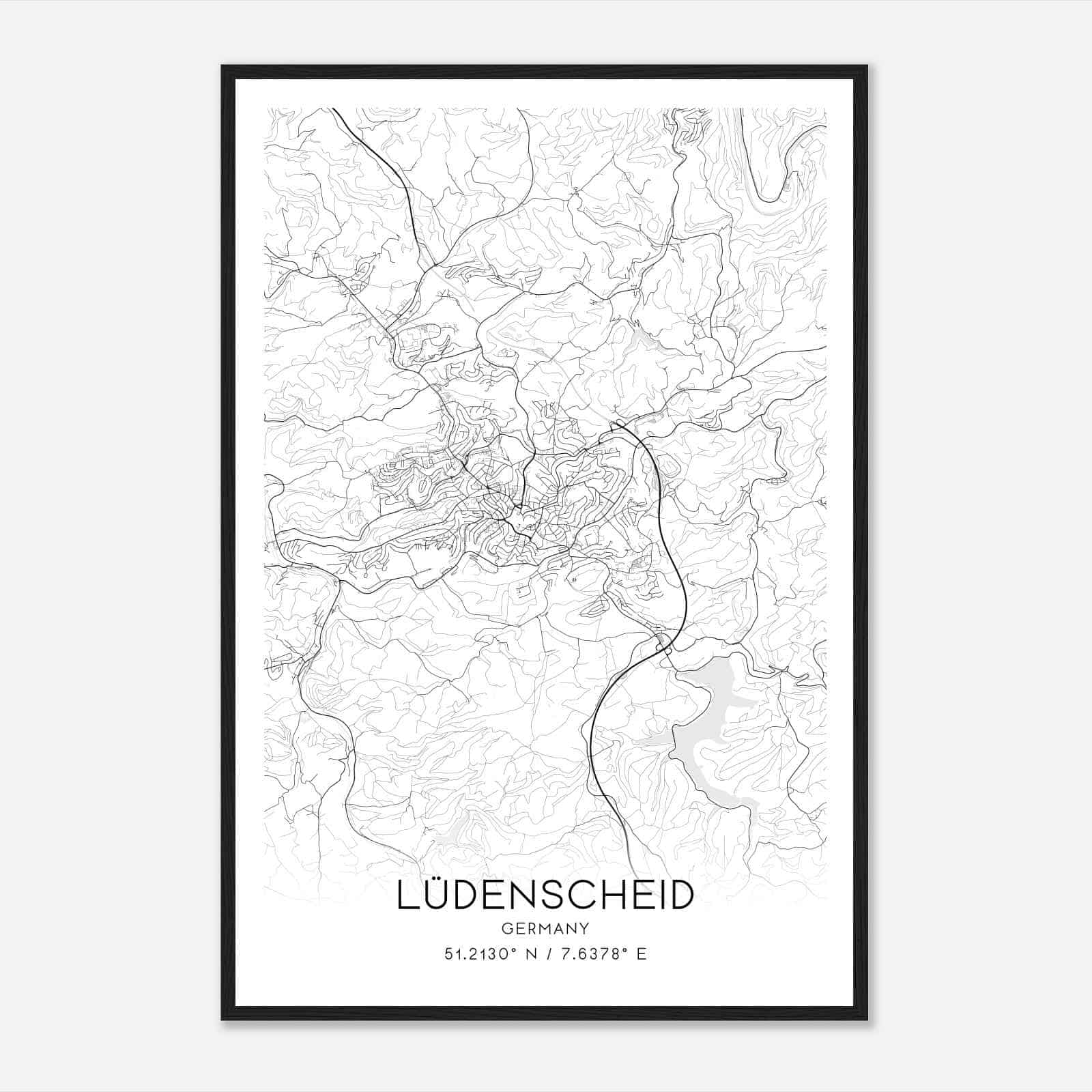Ludenscheid Germany Map Poster, Modern Home Decor Wall Art Print