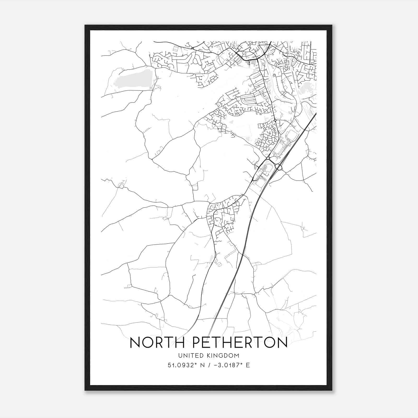 North Petherton United Kingdom Map Poster, Modern Home Decor Wall Art Print