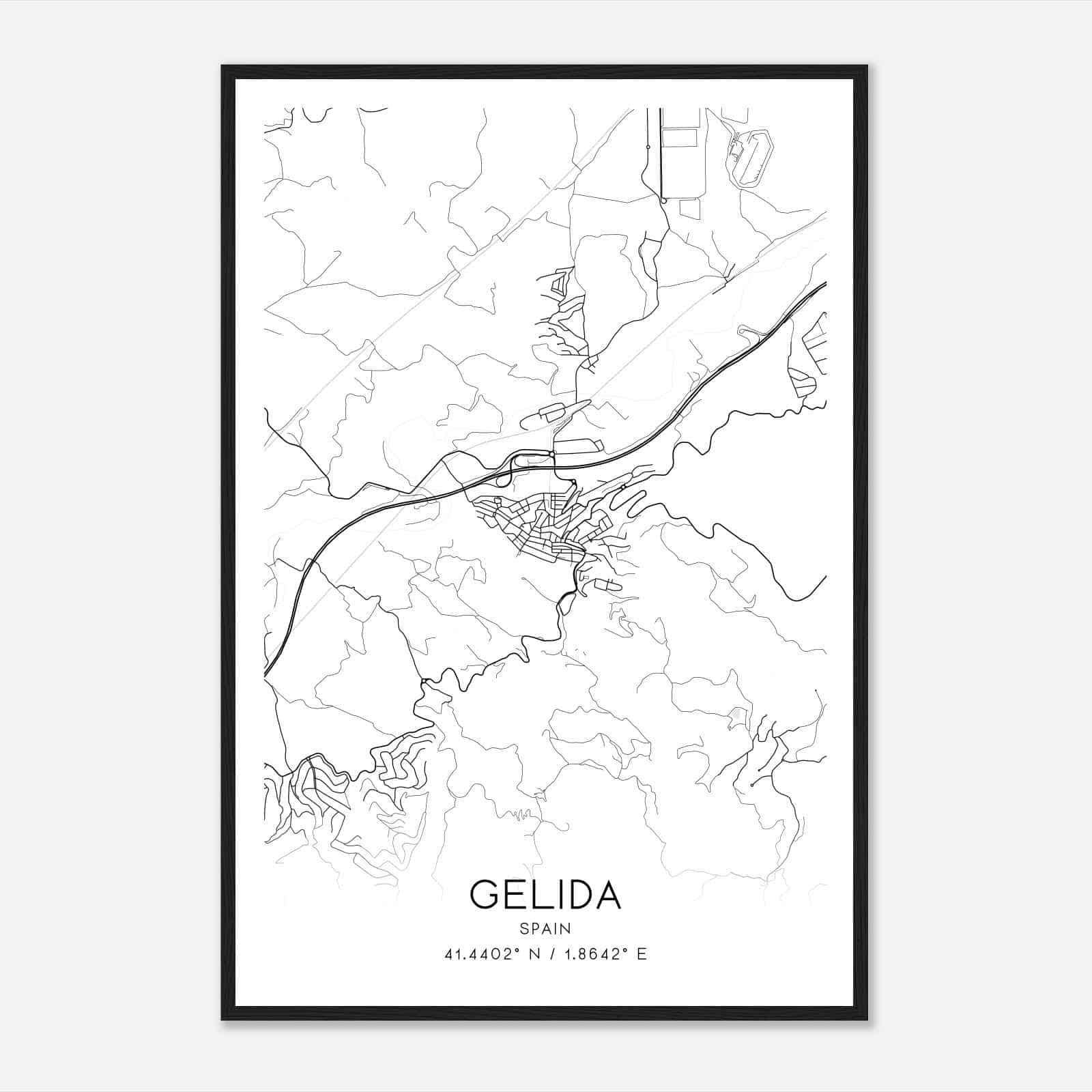 Gelida Spain Map Poster, Modern Home Decor Wall Art Print