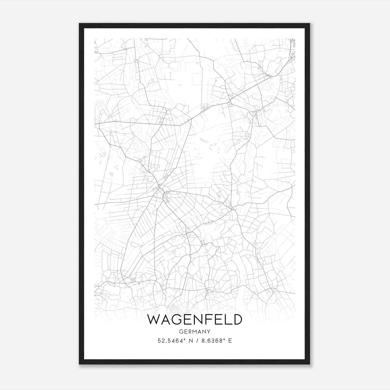 Wagenfeld Germany Map Poster, Modern Home Decor Wall Art Print
