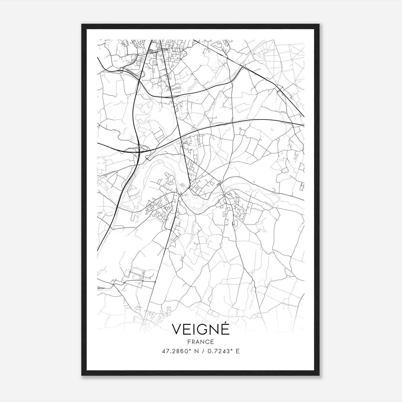 Veigne France Map Poster, Modern Home Decor Wall Art Print