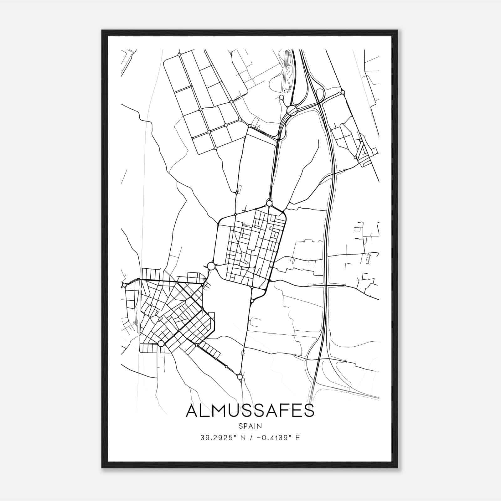 Almusafes Spain Map Poster, Modern Home Decor Wall Art Print