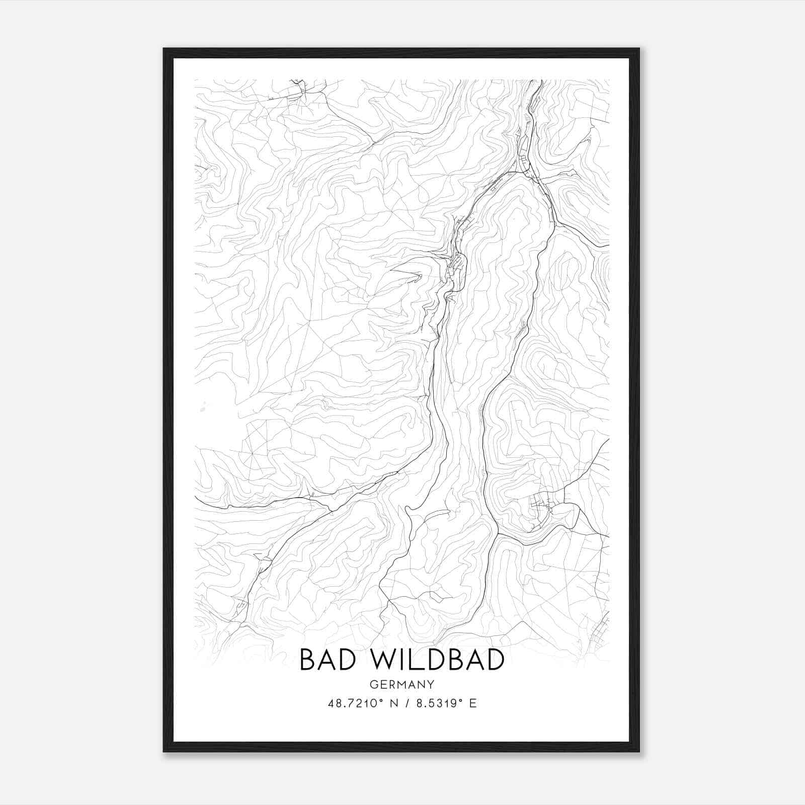 Bad Wildbad Germany Map Poster, Modern Home Decor Wall Art Print