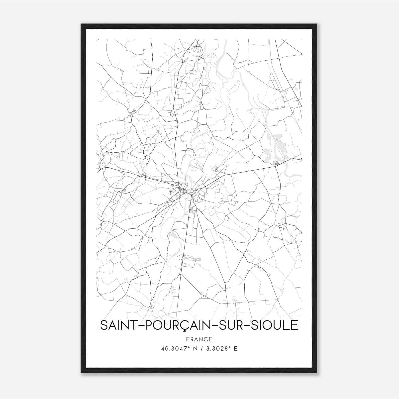 Saint-Pourcain-sur-Sioule France Map Poster, Modern Home Decor Wall Art Print