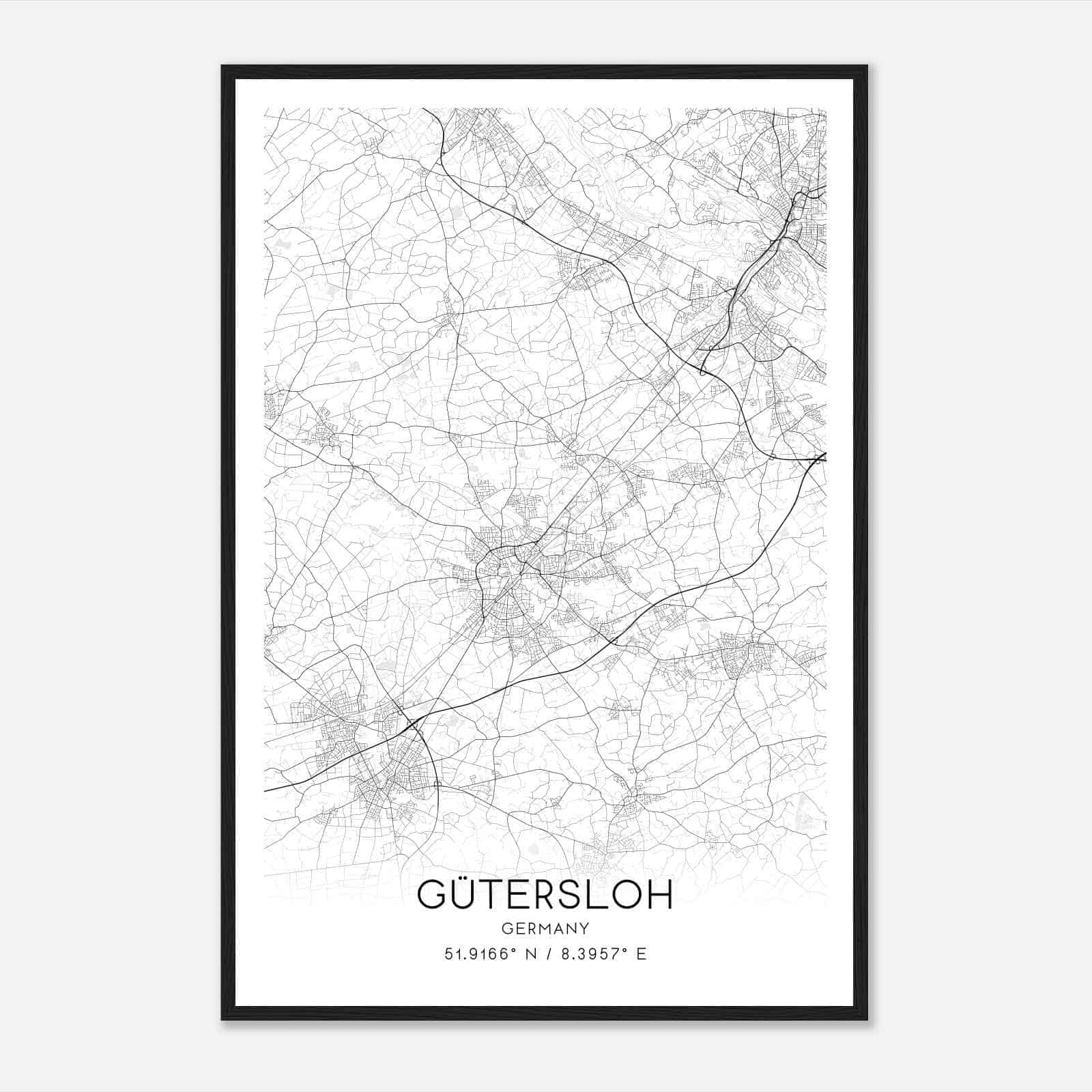 Gutersloh Germany Map Poster, Modern Home Decor Wall Art Print