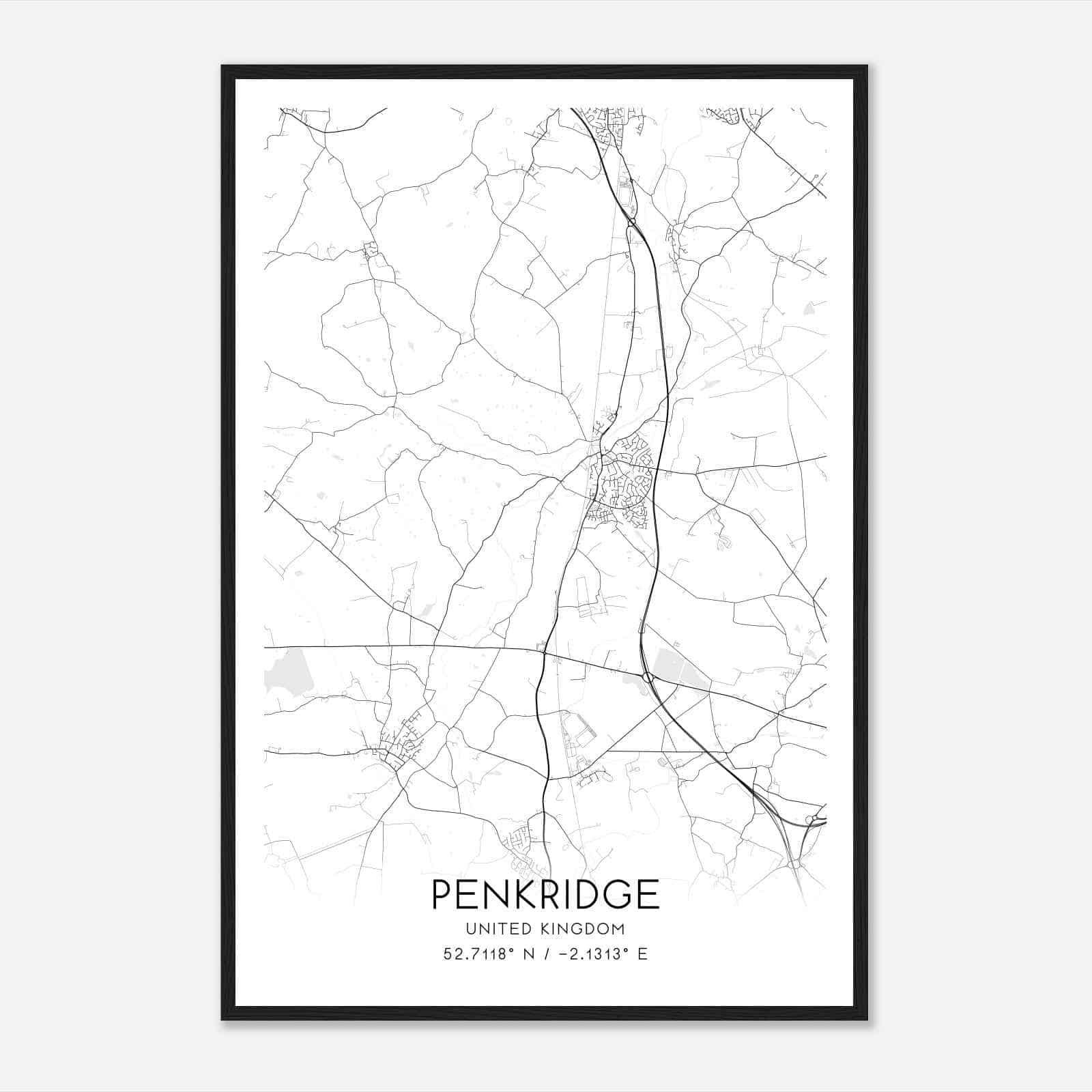Penkridge United Kingdom Map Poster, Modern Home Decor Wall Art Print