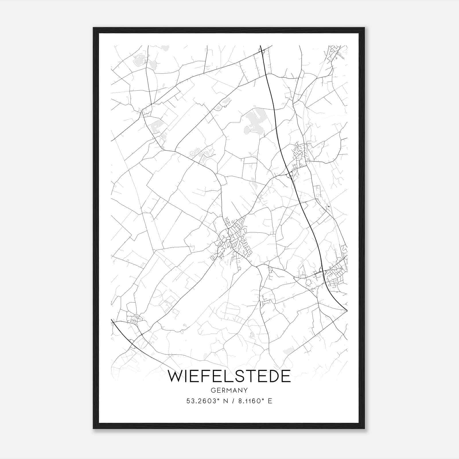 Wiefelstede Germany Map Poster, Modern Home Decor Wall Art Print