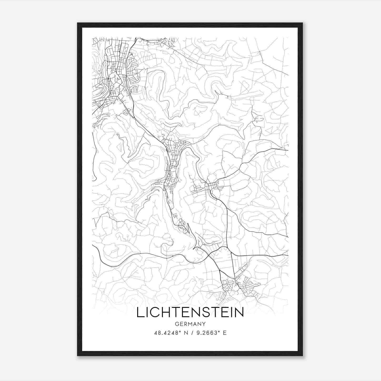 Lichtenstein Germany Map Poster, Modern Home Decor Wall Art Print