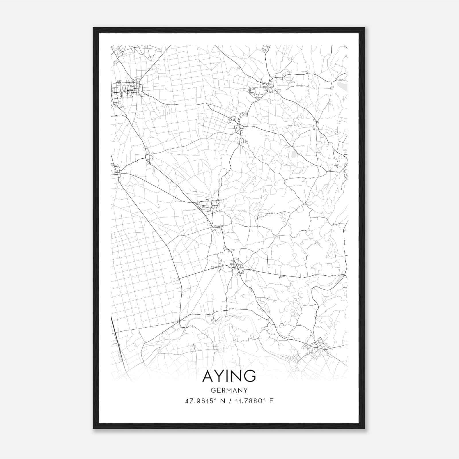 Aying Germany Map Poster, Modern Home Decor Wall Art Print