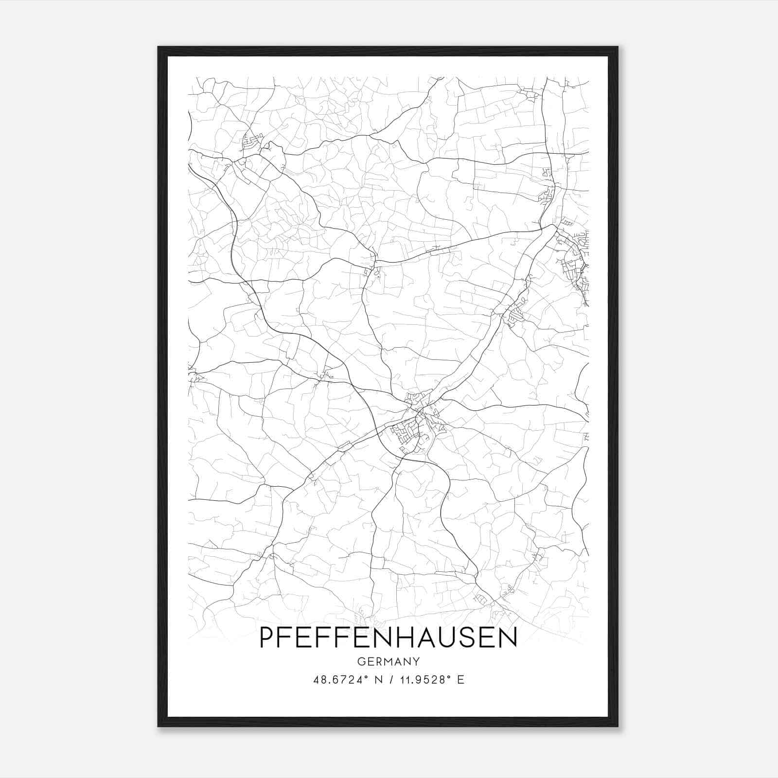 Pfeffenhausen Germany Map Poster, Modern Home Decor Wall Art Print