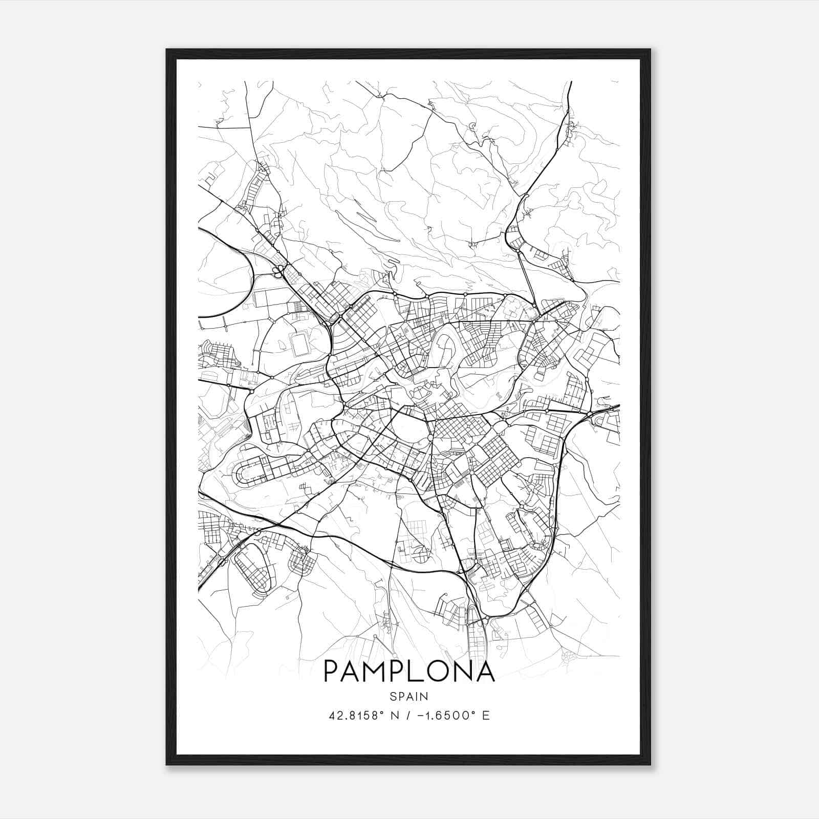 Pamplona Spain Map Poster, Modern Home Decor Wall Art Print
