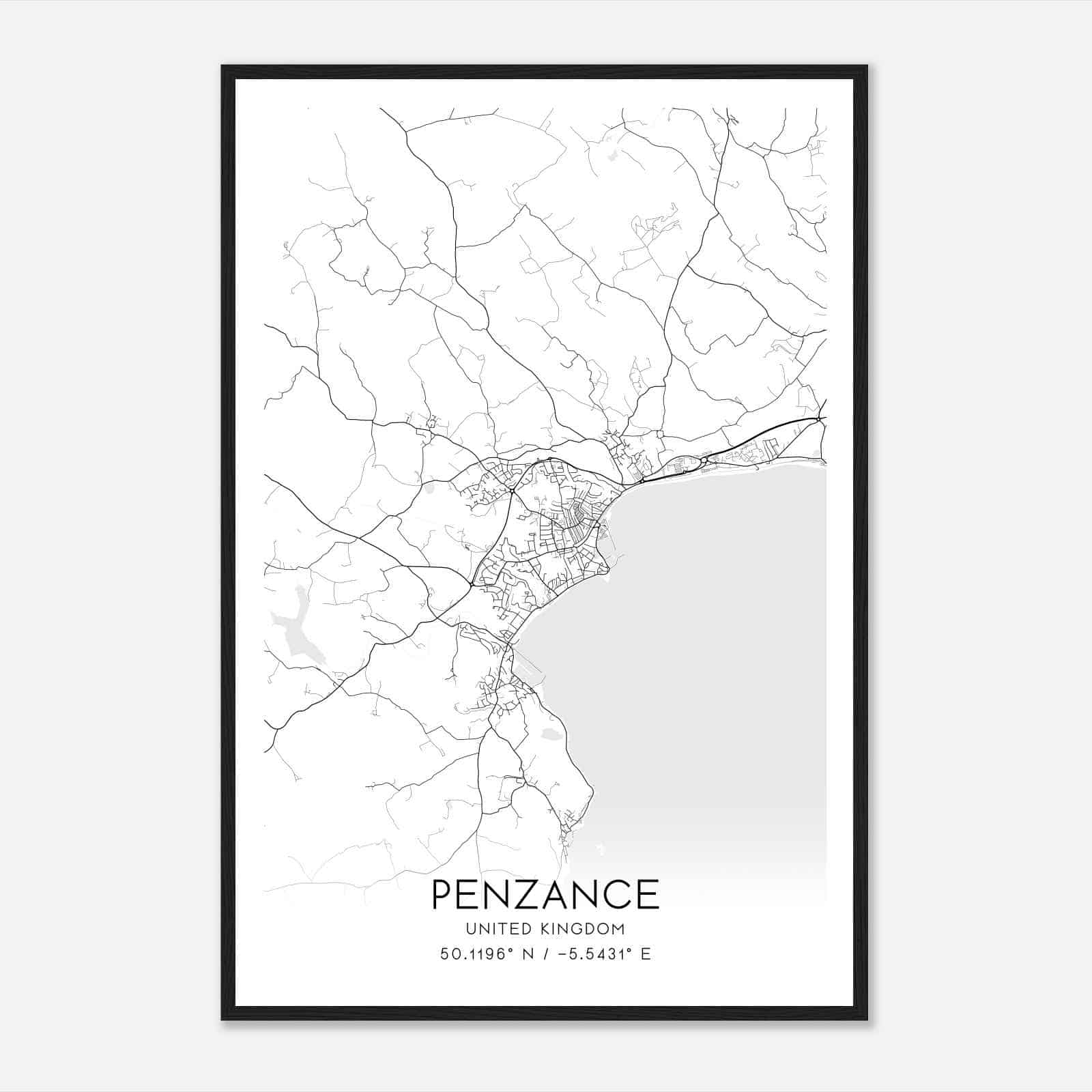 Penzance United Kingdom Map Poster, Modern Home Decor Wall Art Print