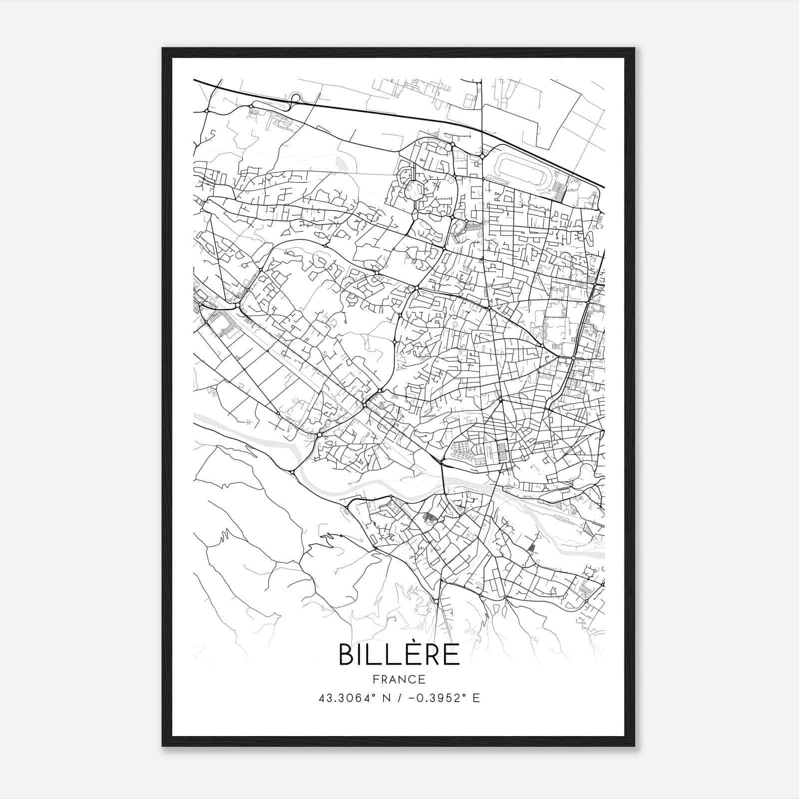 Billere France Map Poster, Modern Home Decor Wall Art Print